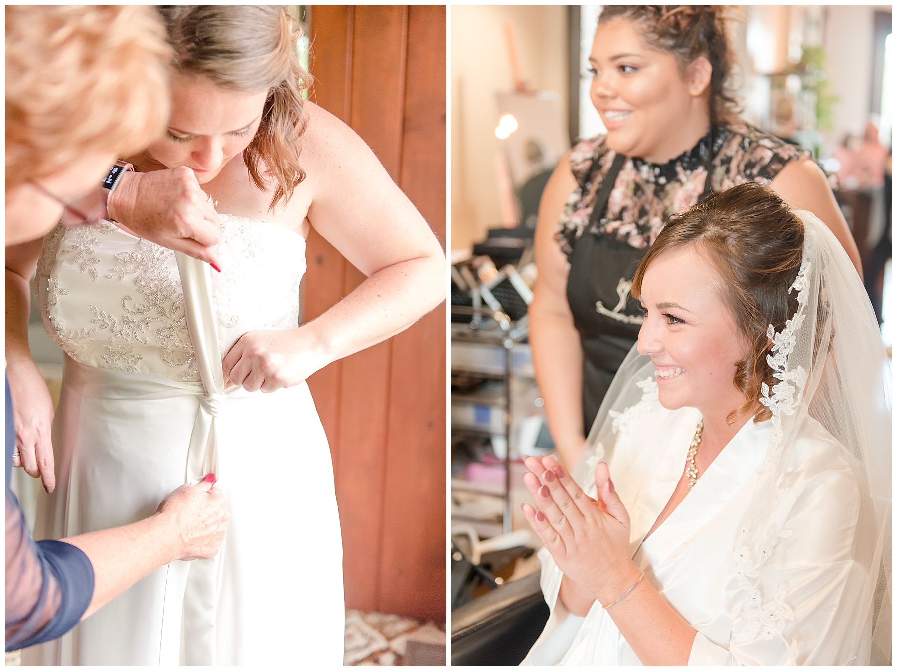 Bride laughing after putting veil in her hair in 2018 wedding photography favorites