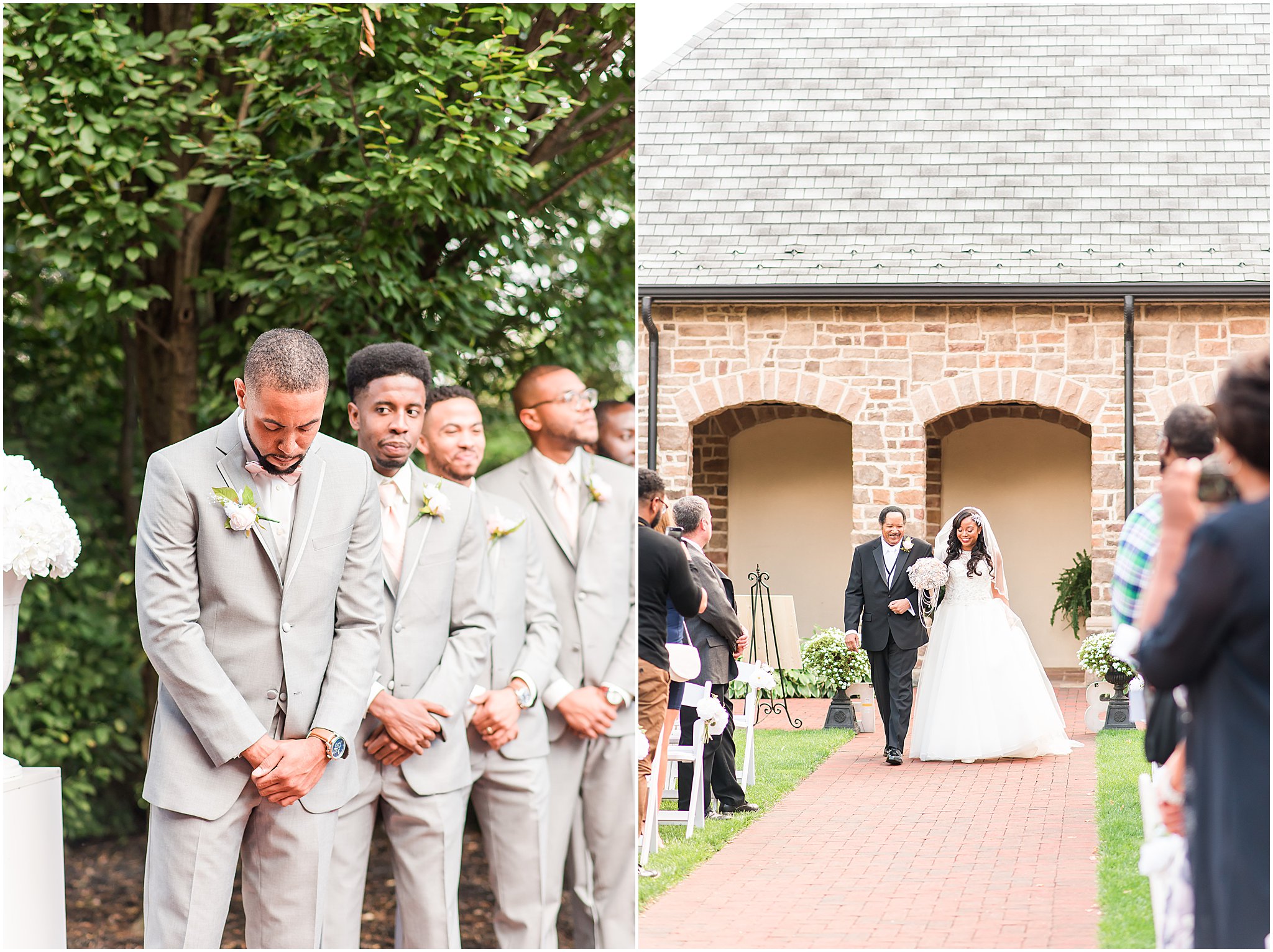 Bride walking down the aisle during outdoor ceremony at Pinnacle Golf Club | Courtney Carney Photography