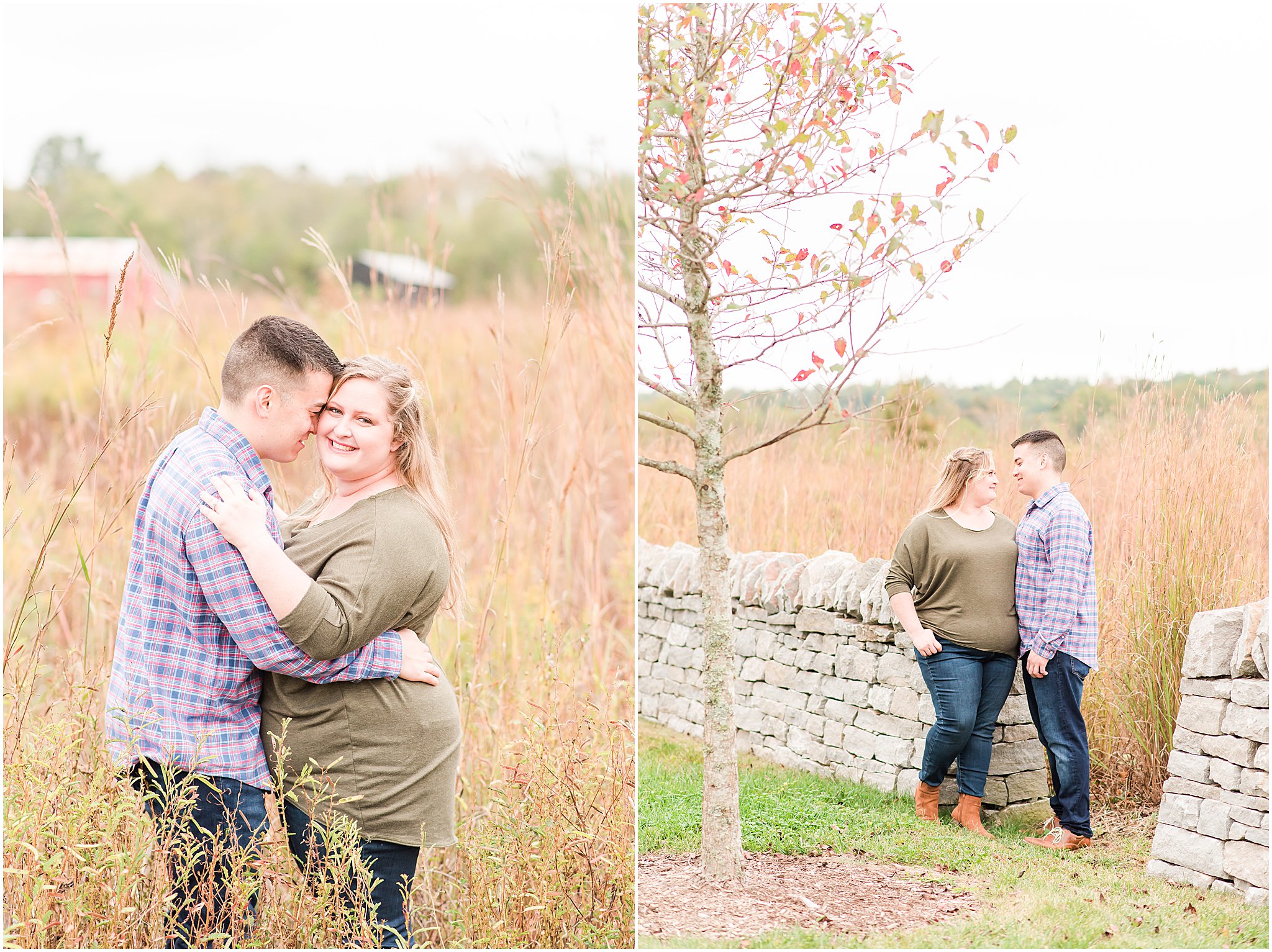 Couple nuzzling during Beckley Creek Park engagement session