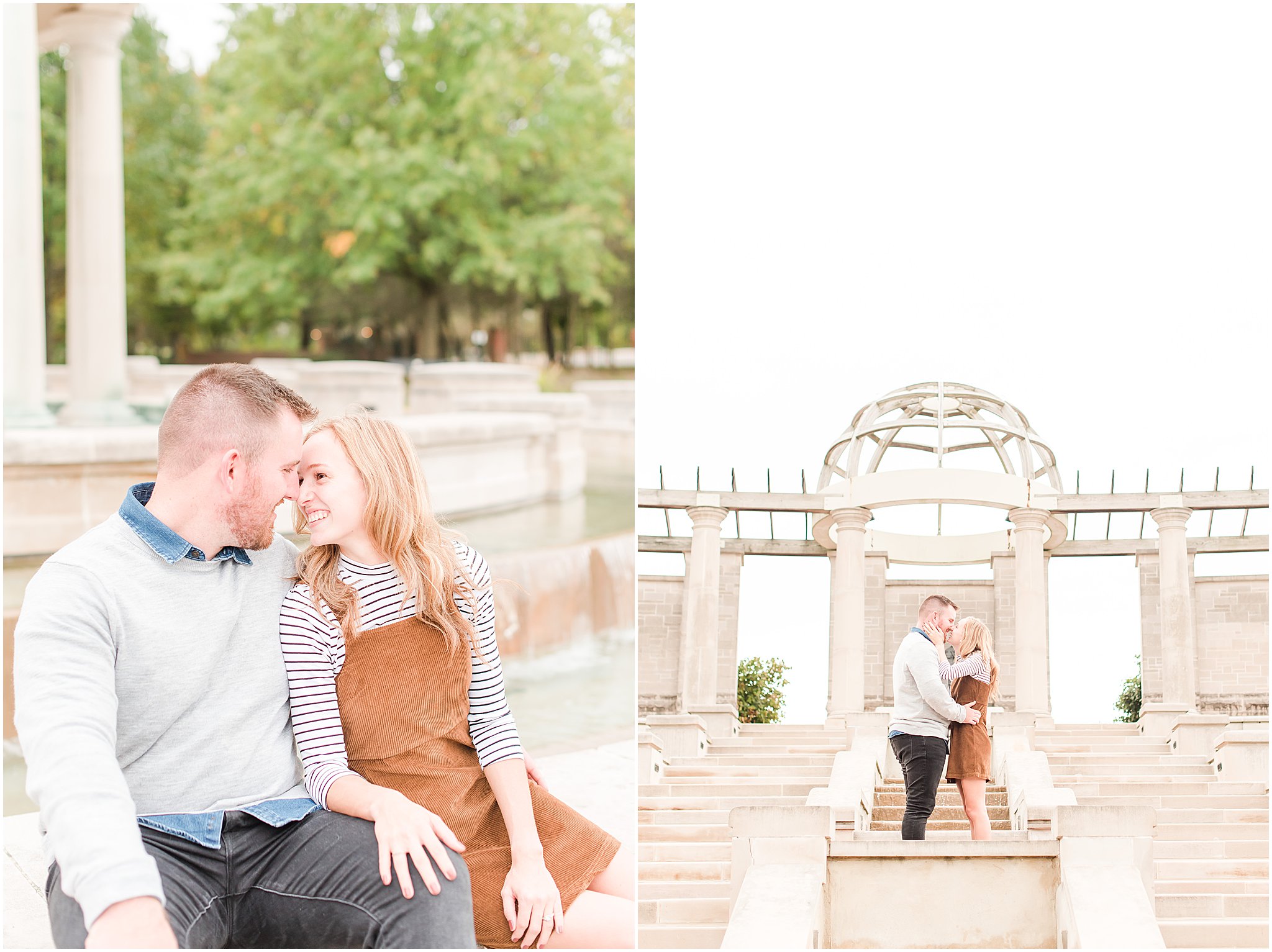 Couple smiling nose to nose during Coxhall Gardens engagement session