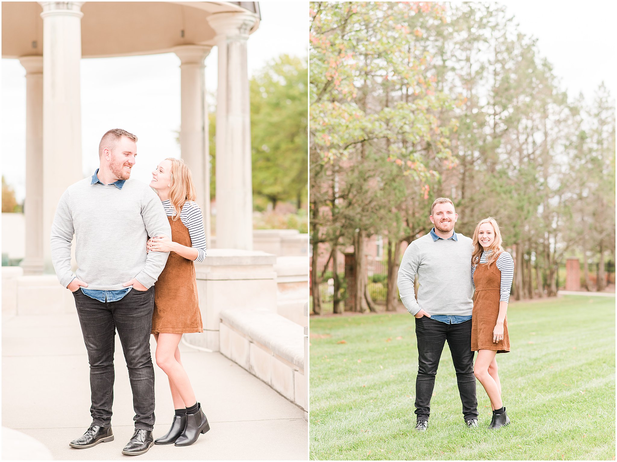 Couple smiling at the camera during Coxhall Gardens engagement session