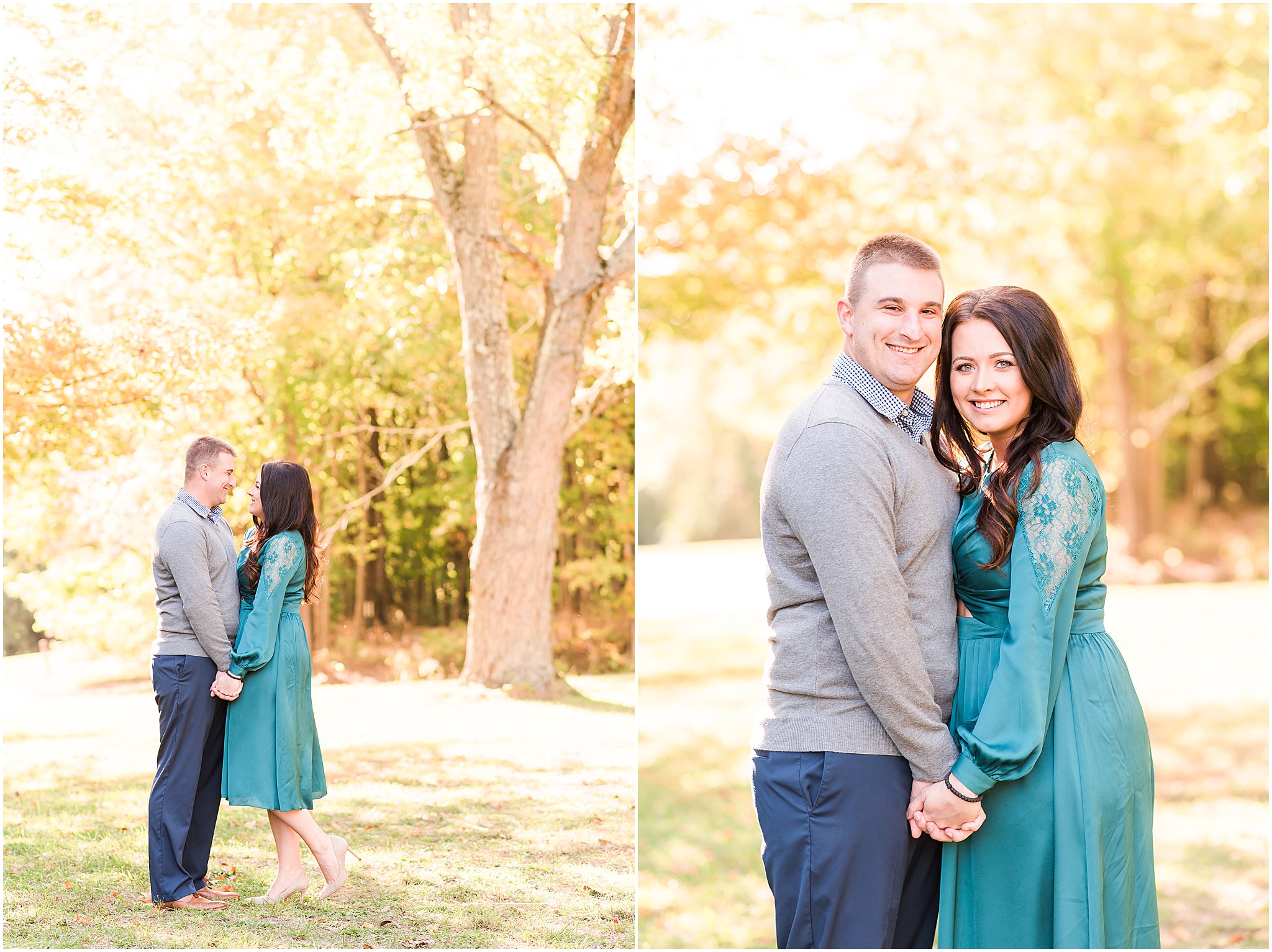Couple holding hands and smiling at camera during Eagle Creek Park couples session