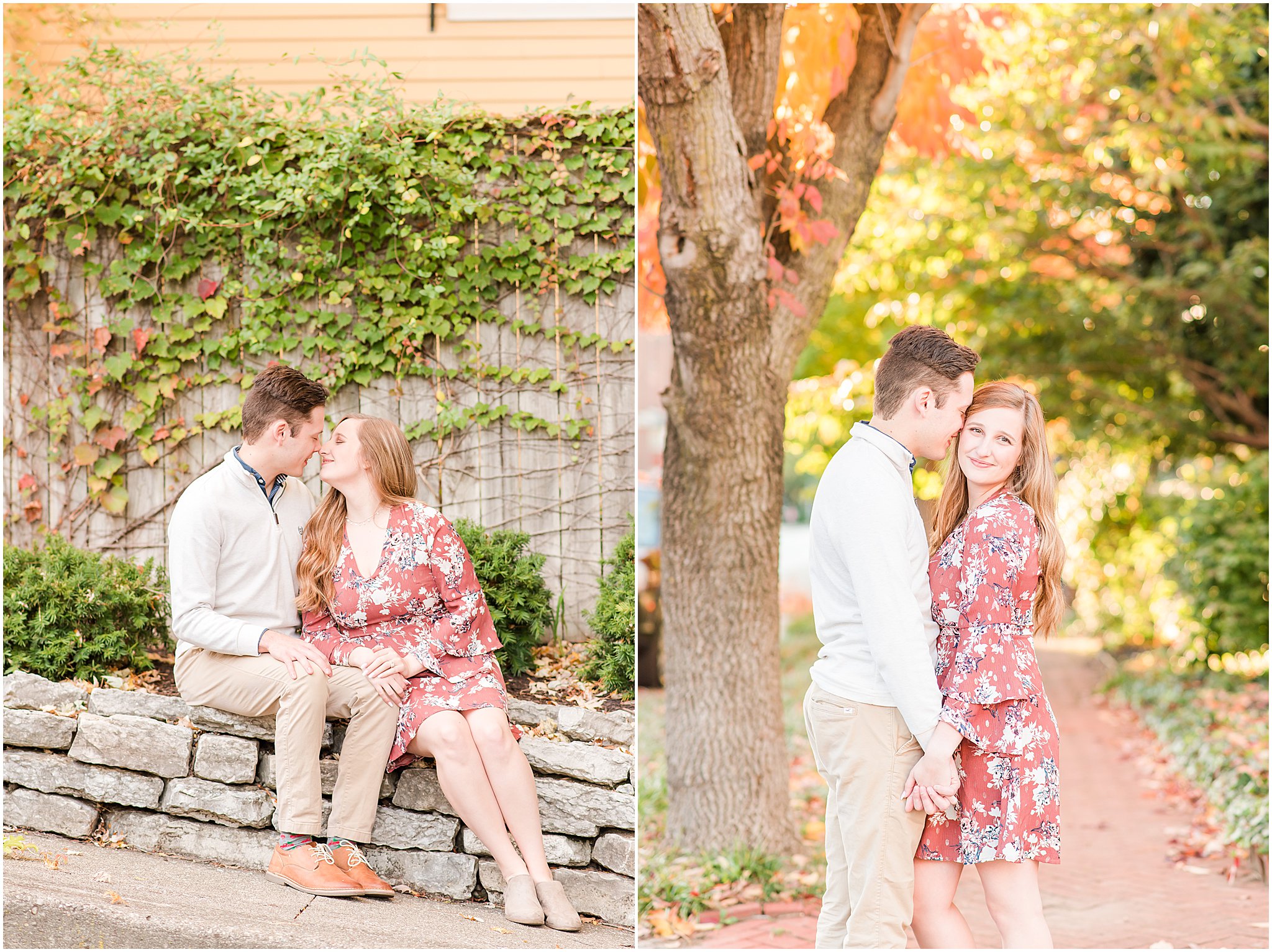 Couple nuzzling during Lockerbie Square engagement session