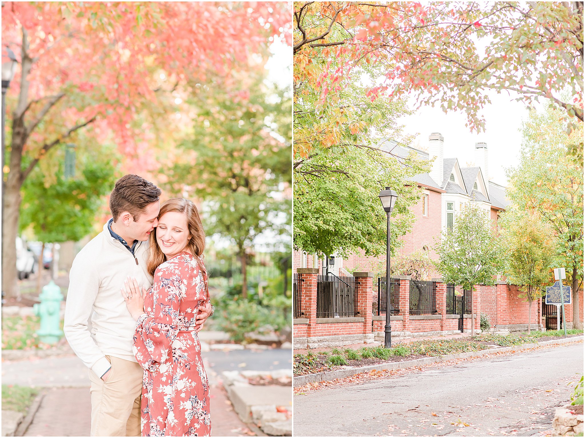 Couple nuzzling softly during Lockerbie Square engagement session