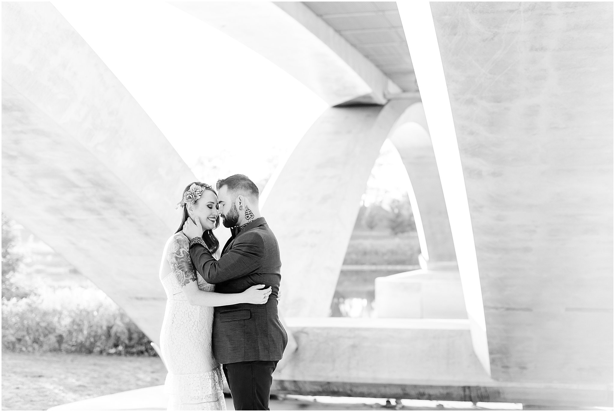 Couple nose to nose during Scioto Mile engagement session