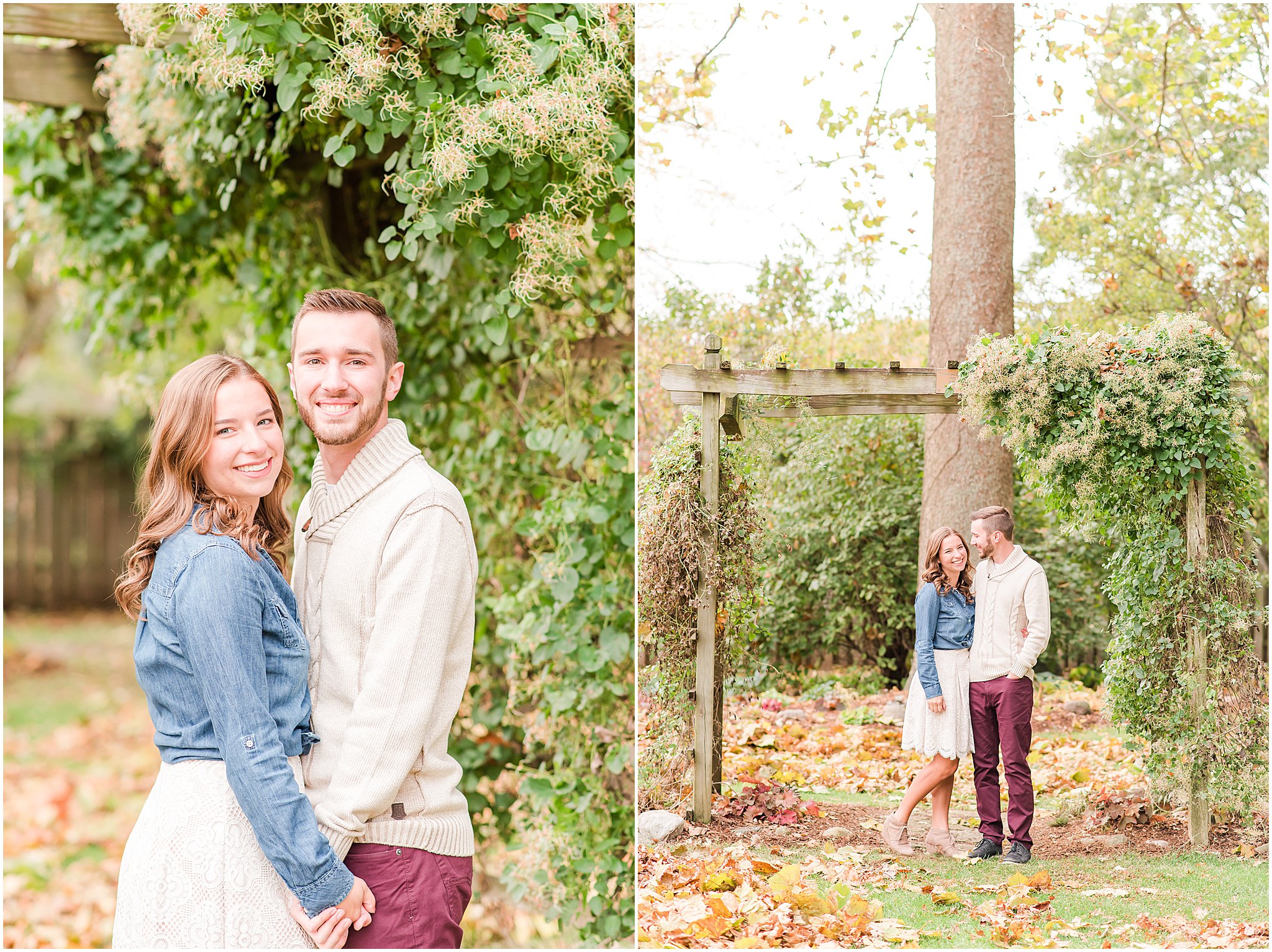 Couple smiling at camera during Defries Gardens engagement session
