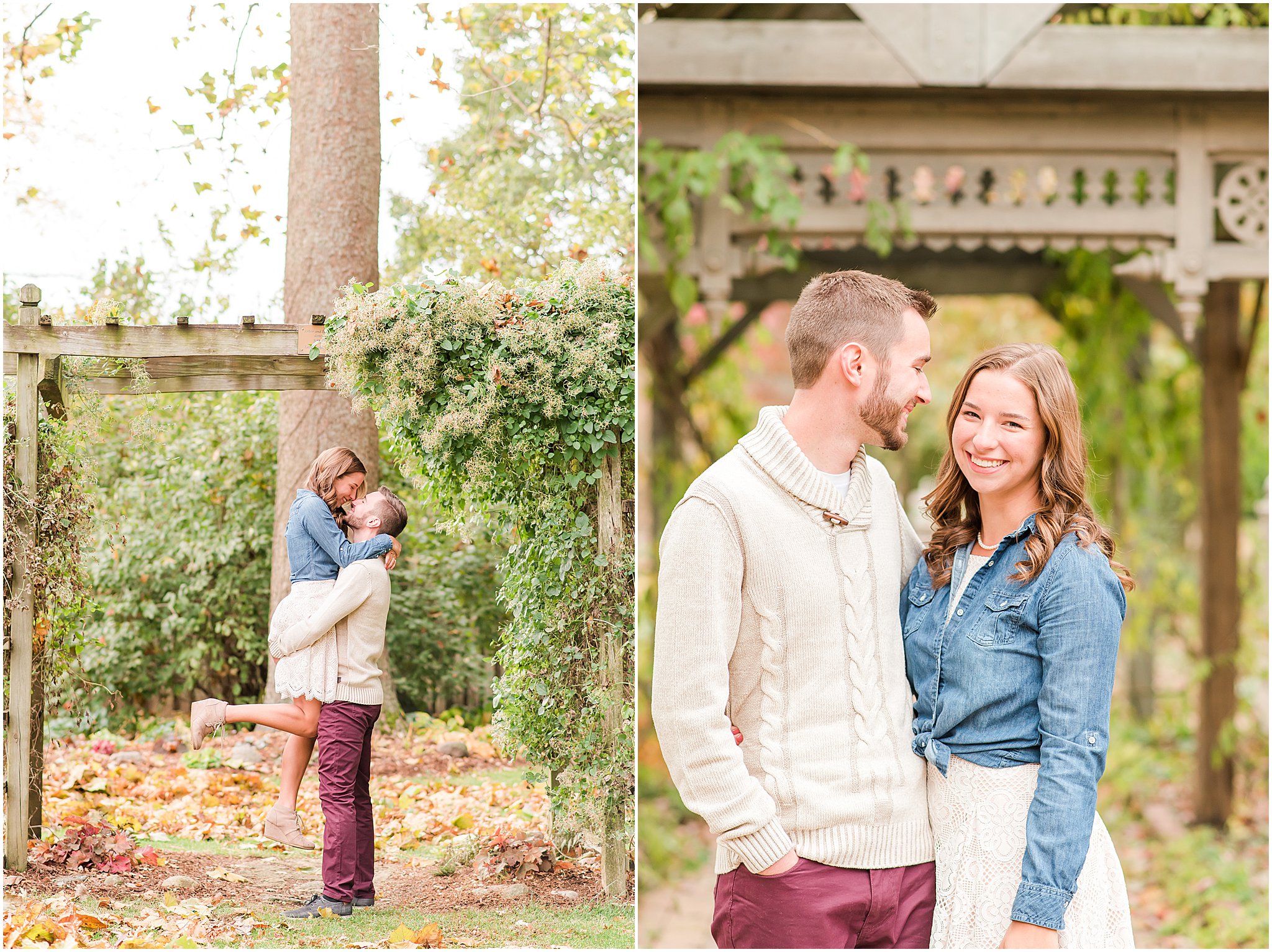 Couple smiling during Defries Gardens engagement session