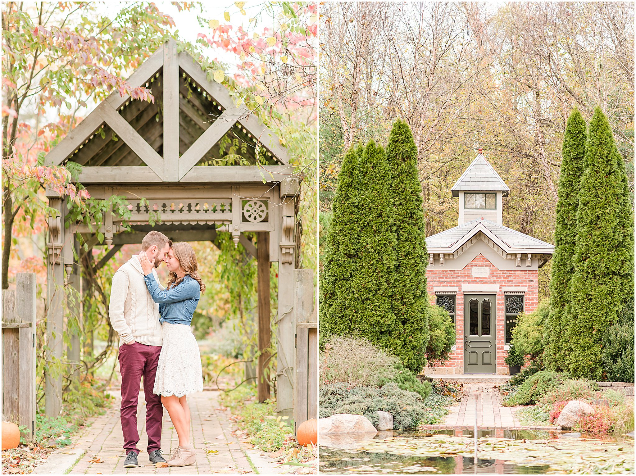 Couple nose to nose during Defries Gardens engagement session