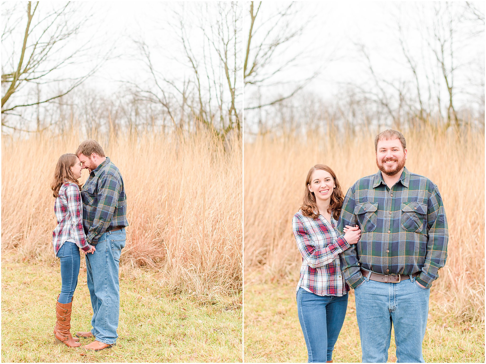 Couple smiling at camera during Eagle Creek Park engagement session