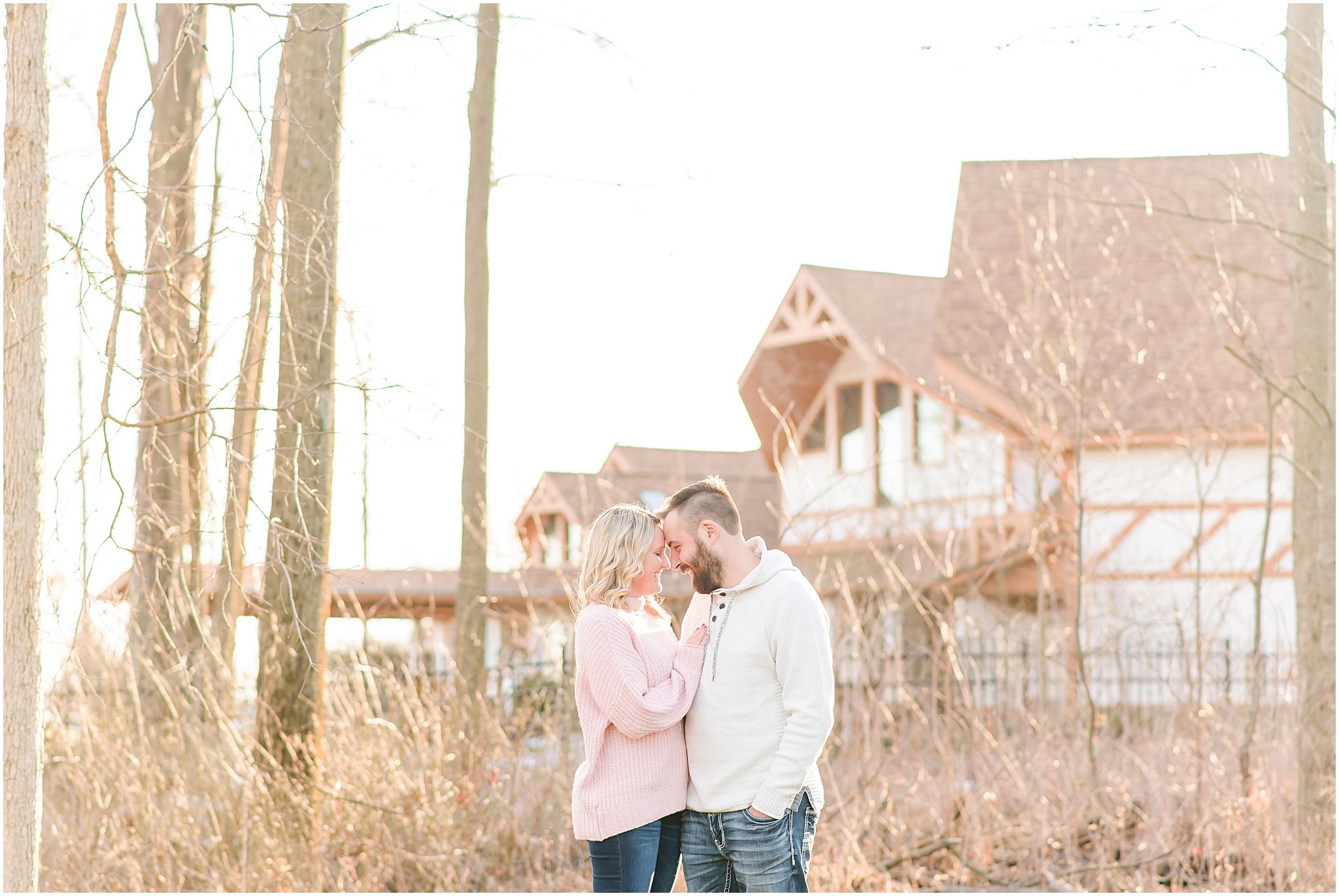 Couple forehead to forehead Lizton Lodge Engagement Session