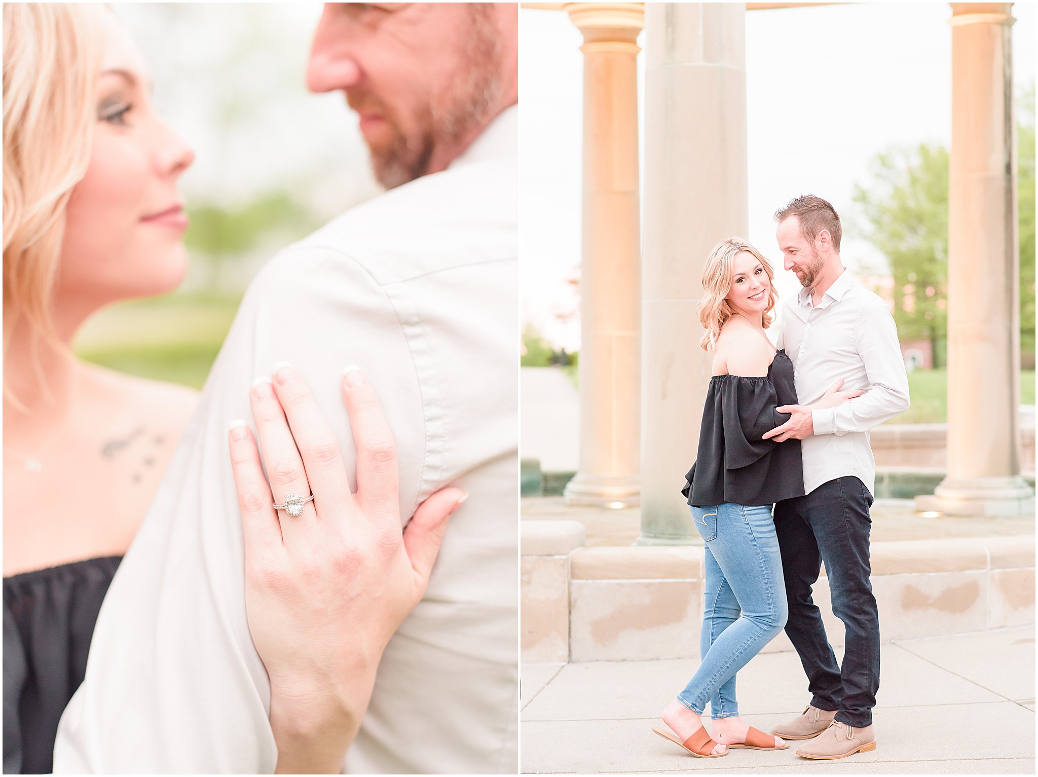 Couple looking at each other during Coxhall Gardens engagement session