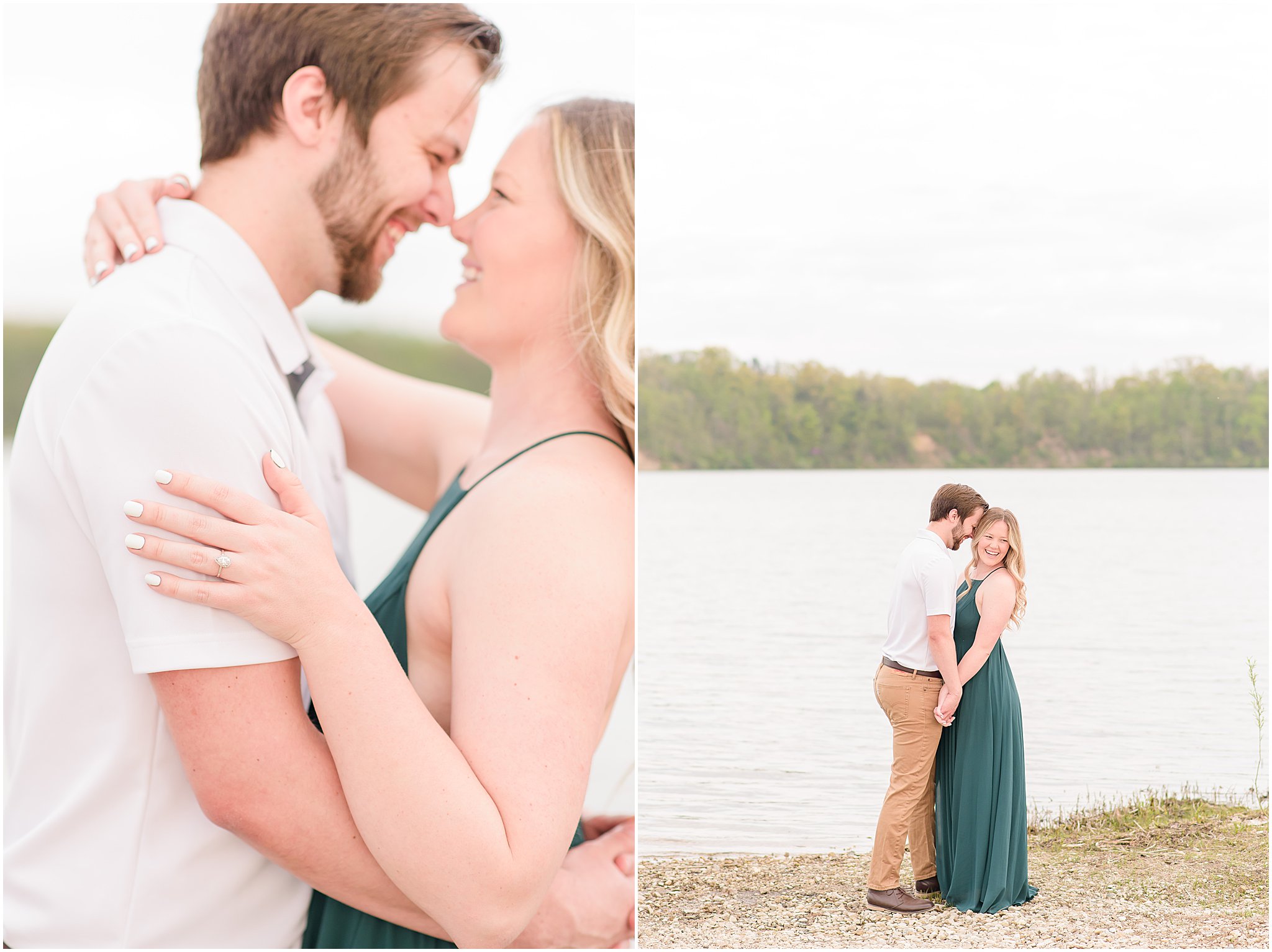 Couple nose to nose during Eagle Creek Park Engagement Session