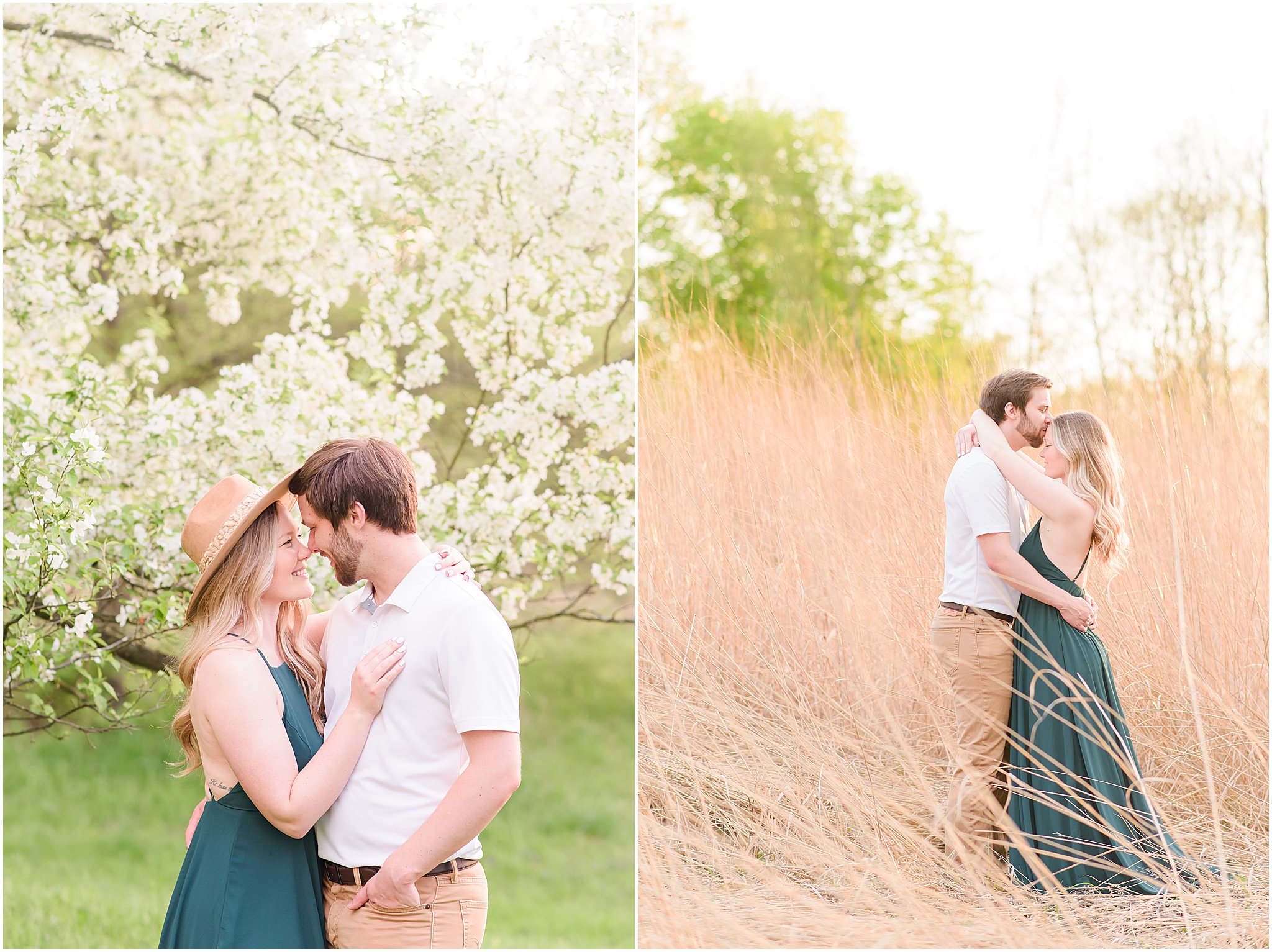 Couple nose to nose and smiling during Eagle Creek Park Engagement Session