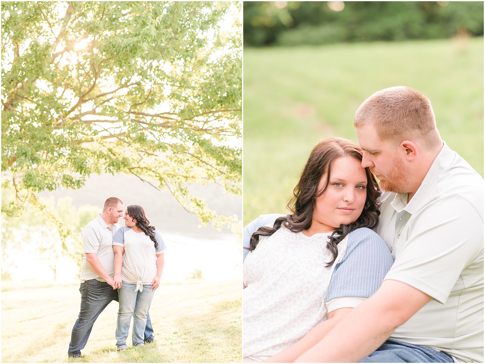 Couple nose to nose during Brookville Lake engagement session