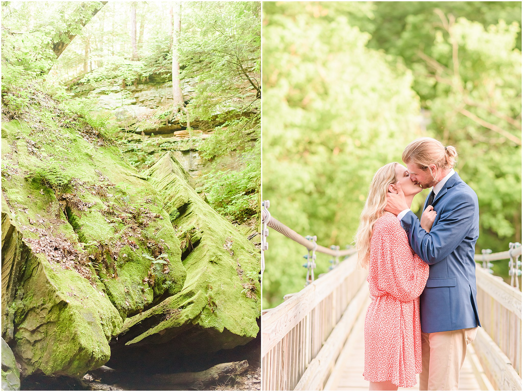 Couple kissing during Turkey Run State Park engagement session