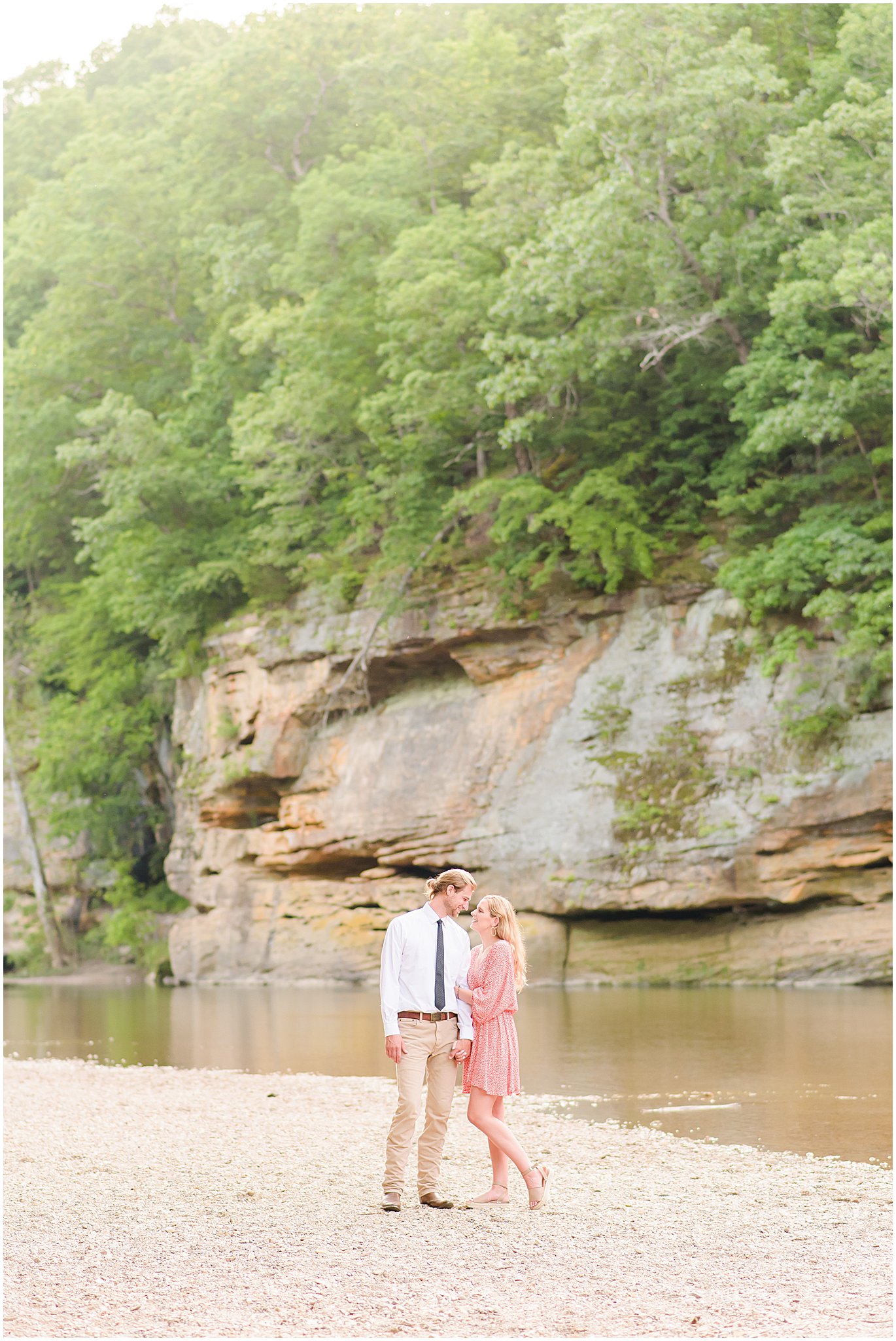 Couple smiling at each other during Turkey Run State Park engagement session
