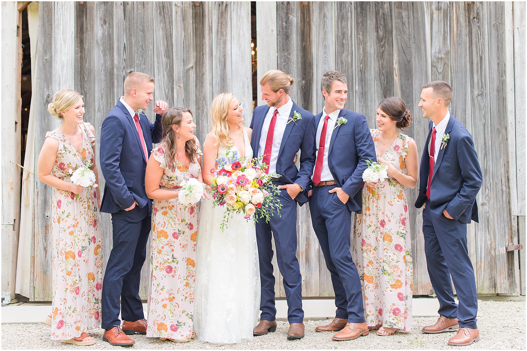 Bridal party laughing together The Old Barn At Brown County wedding