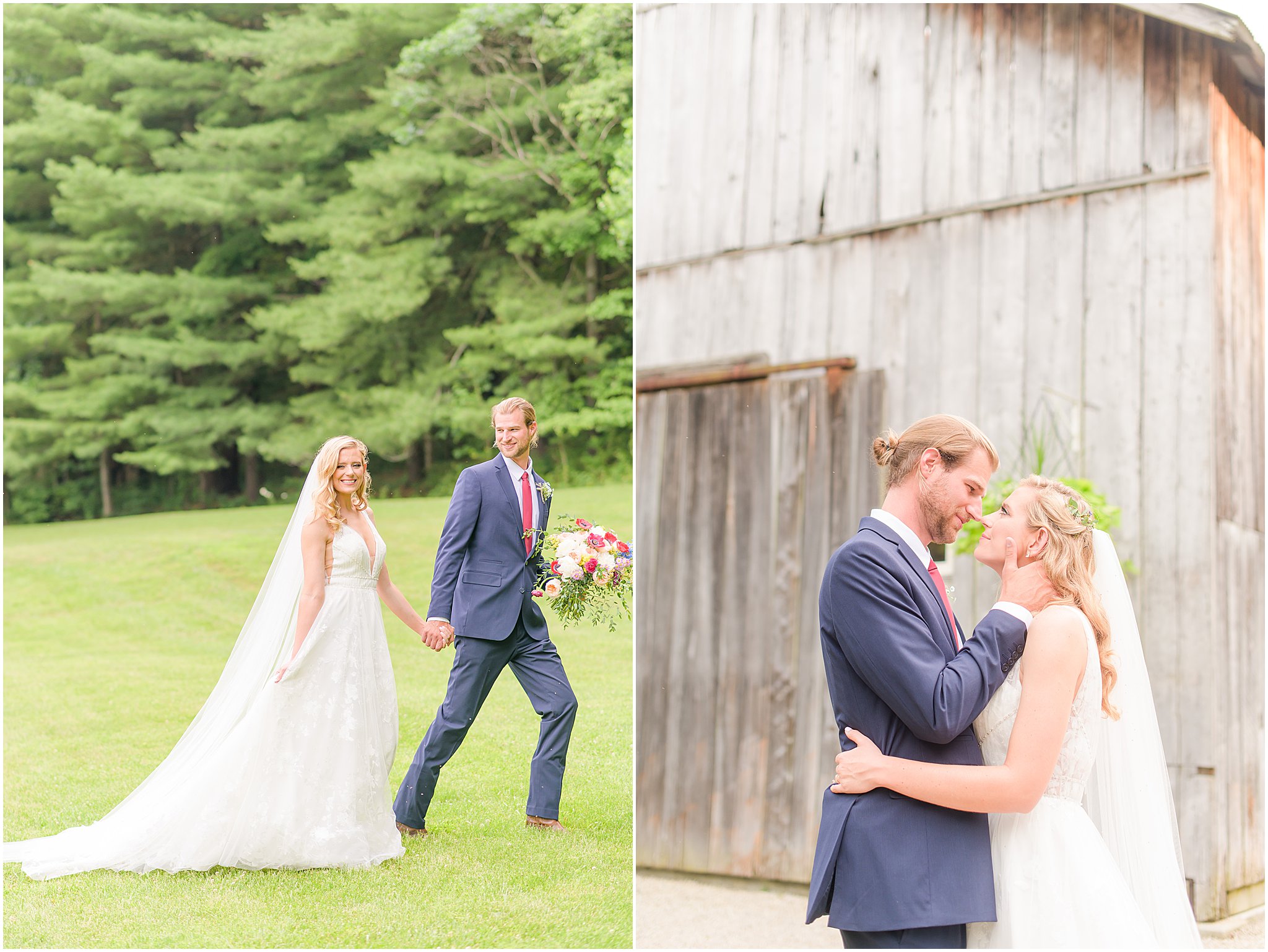 Bride and groom nuzzling The Old Barn At Brown County wedding