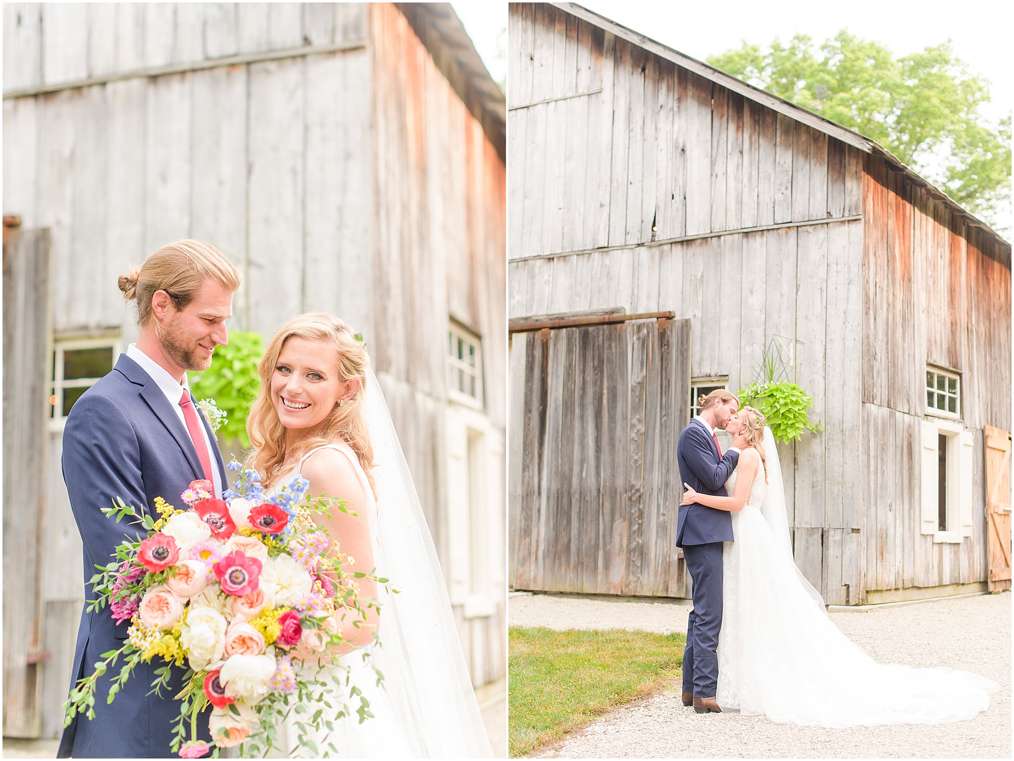 Bride and groom laughing together The Old Barn At Brown County wedding