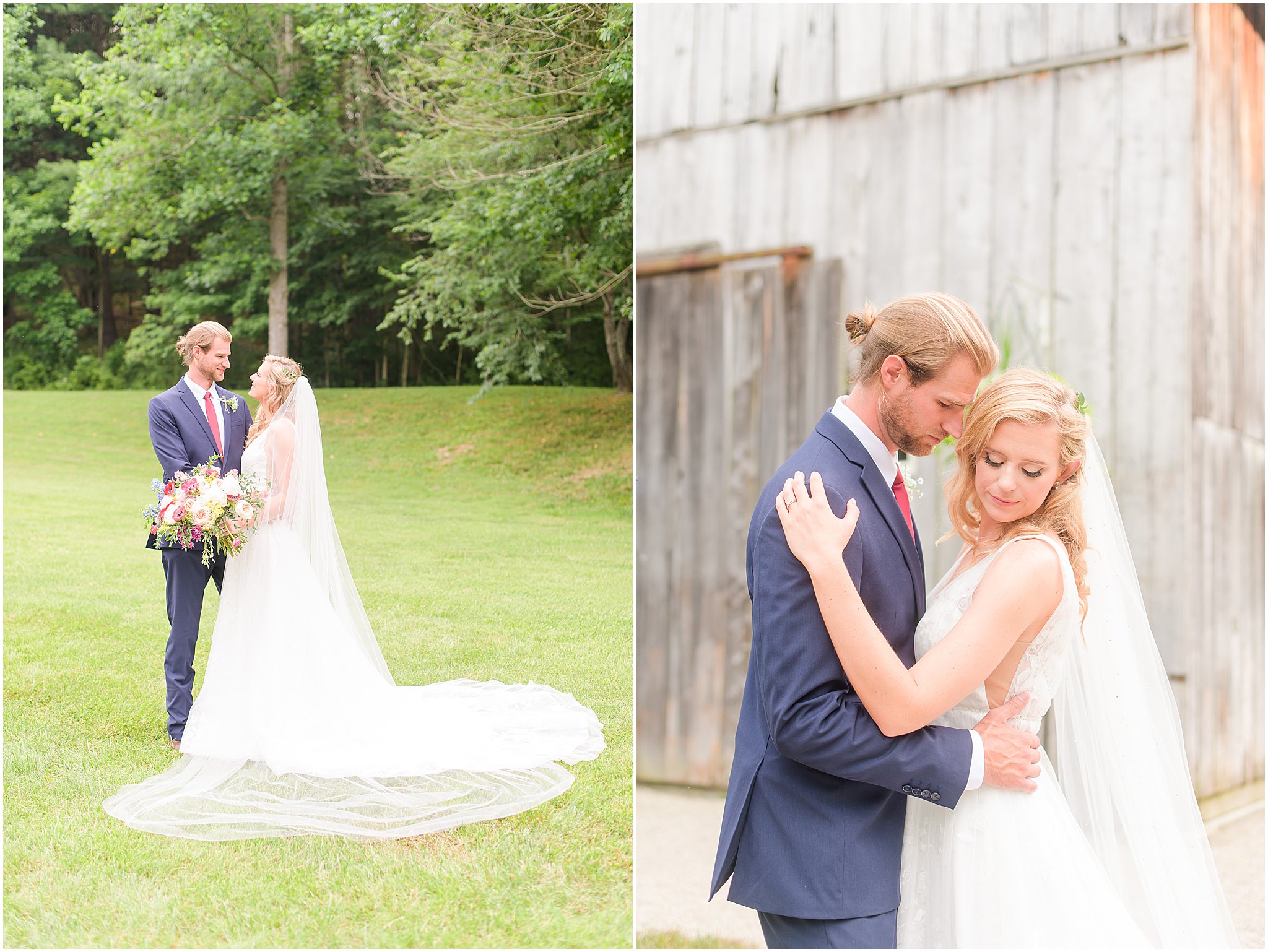 Bride and groom nuzzling The Old Barn At Brown County wedding