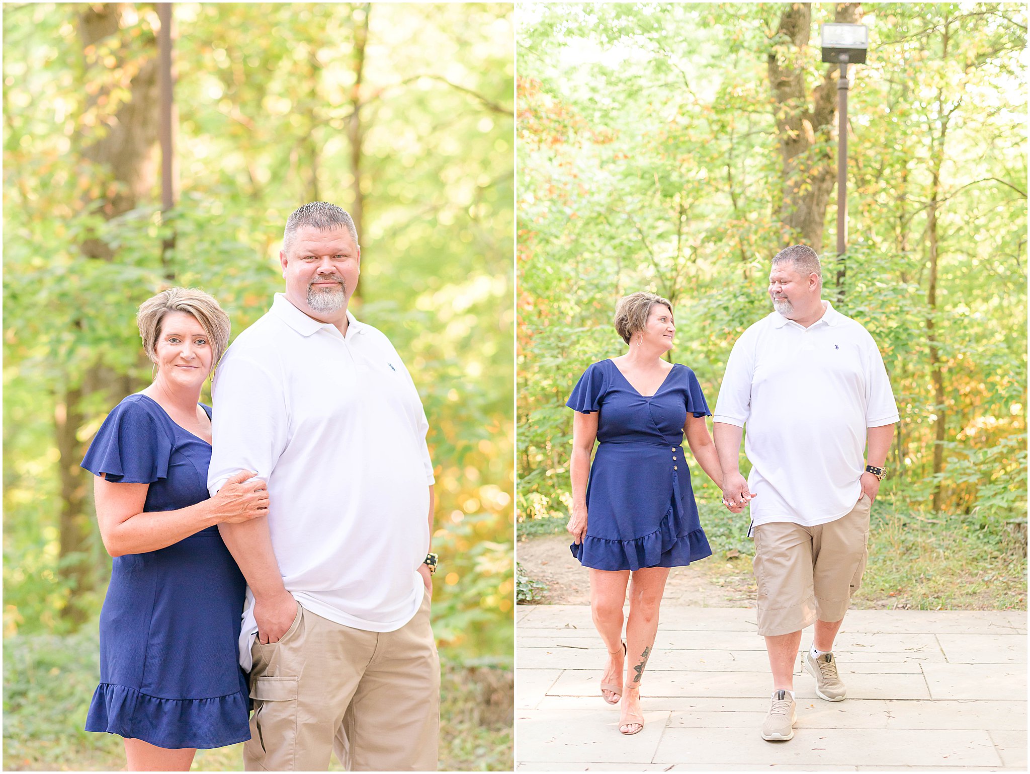 Couple holding hands and walking Holcomb Gardens family session