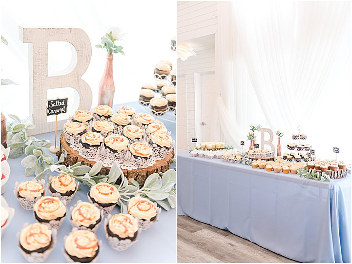 The White Hall cupcake table Lizton Lodge wedding