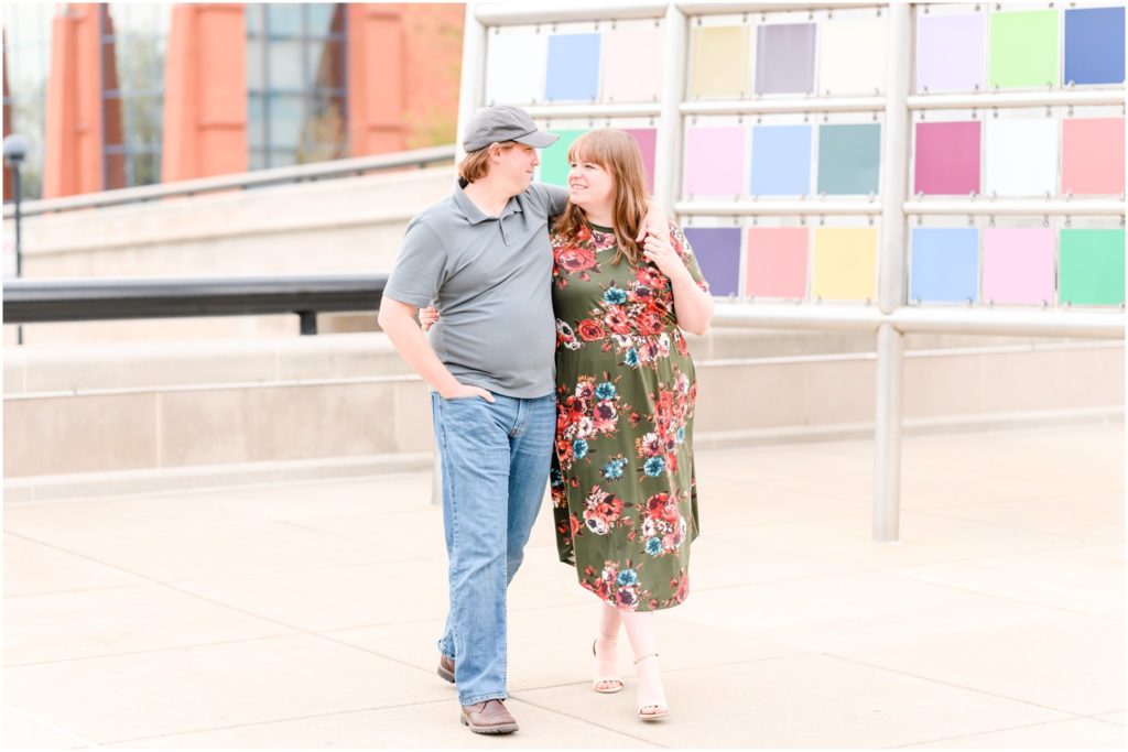 Couple walking along canal Downtown Indianapolis Canal Engagement Session