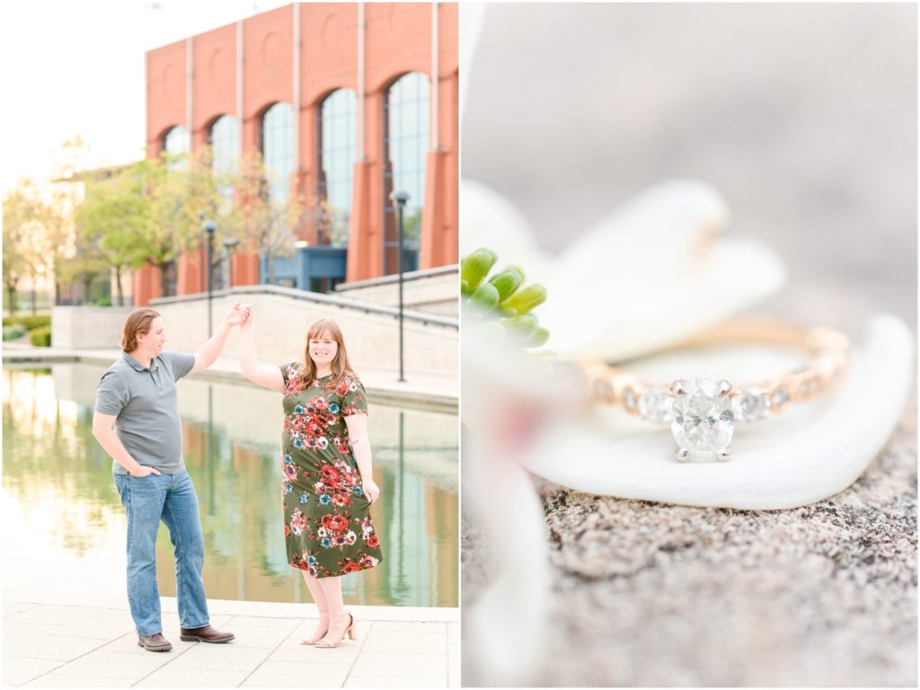 Dress swish Downtown Indianapolis Canal Engagement Session