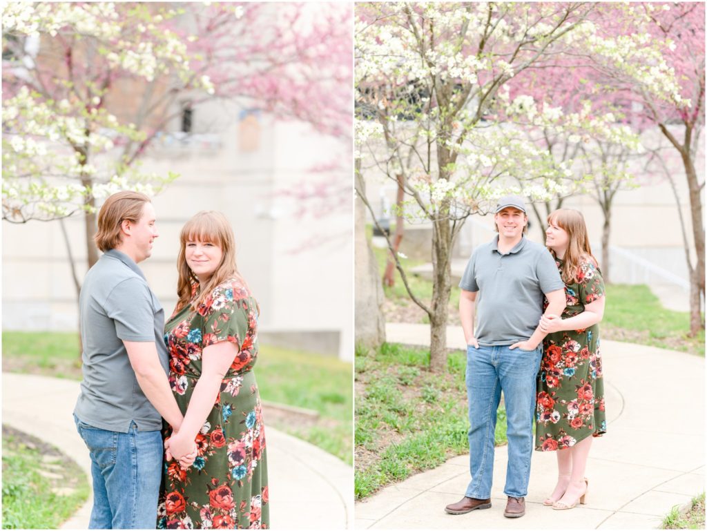 Couple chest to chest Downtown Indianapolis Canal Engagement Session