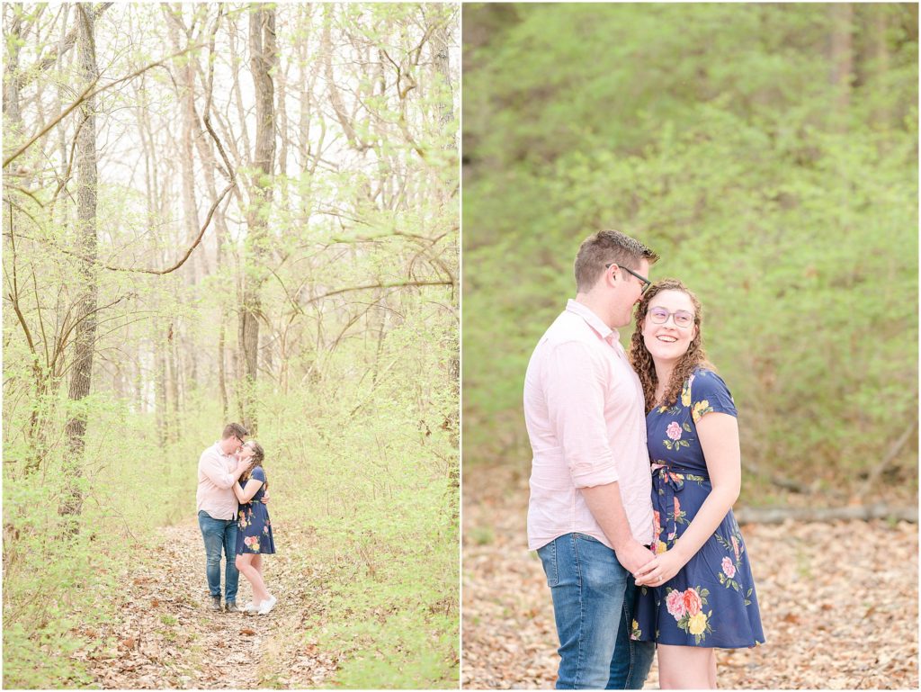 Couple laughing as nuzzling Fowler Park engagement session