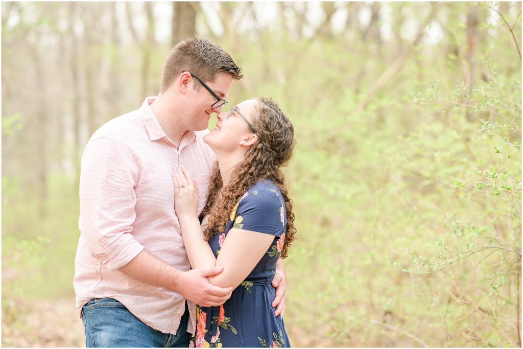 Couple nose to nose Fowler Park engagement session