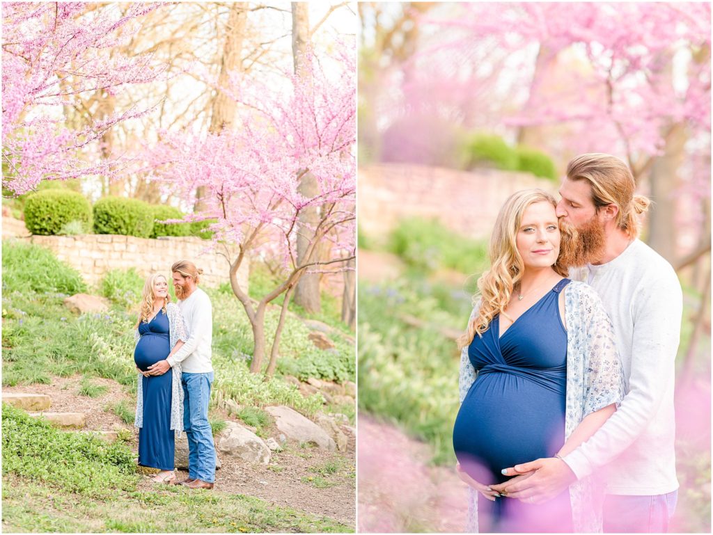 Temple kiss as couple cradles baby bump Province Park Maternity Session