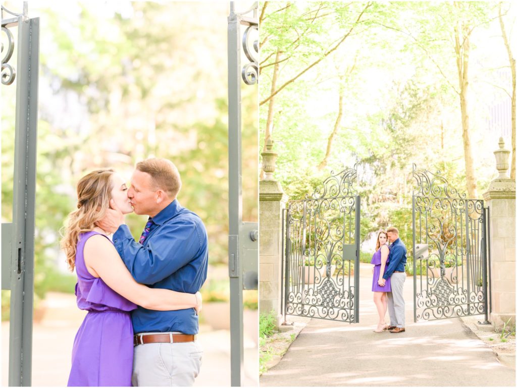 Couple kissing Newfields engagement session