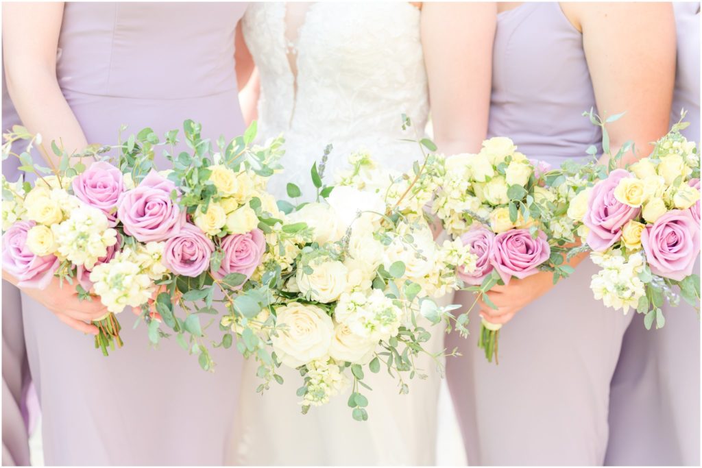 Lavender and yellow bridal bouquets White Chapel Rose Hulman Wedding