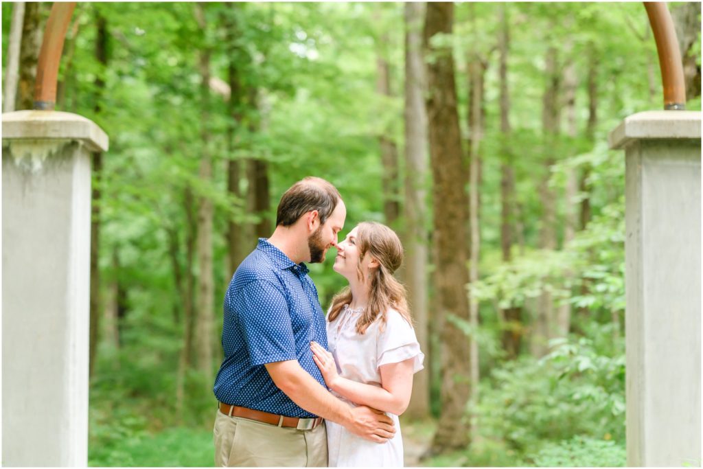 Couple nose to nose Charlestown State Park engagement session