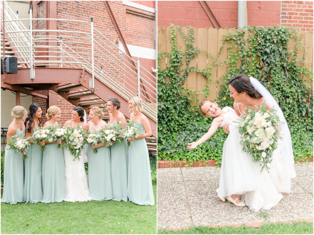 Bride and bridesmaids laughing together Mavris Arts & Event Center Wedding