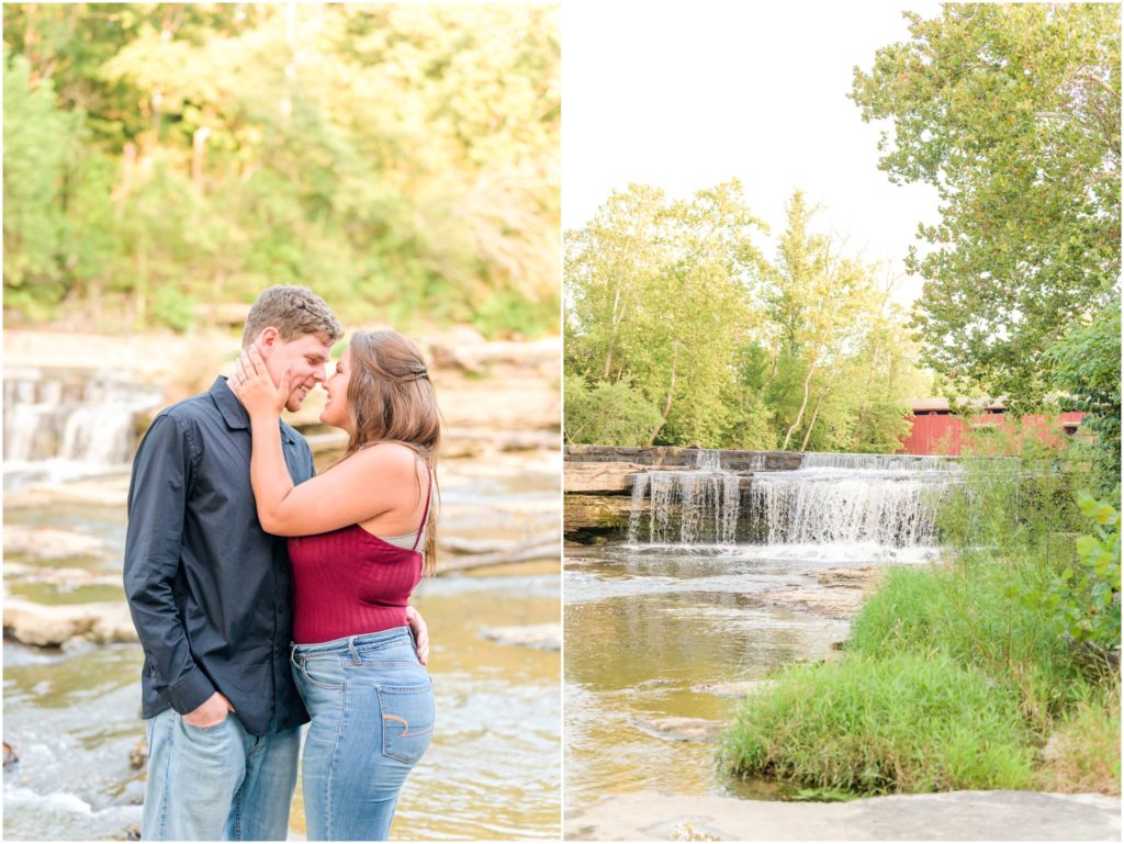 Couple nose to nose Cataract Falls engagement session