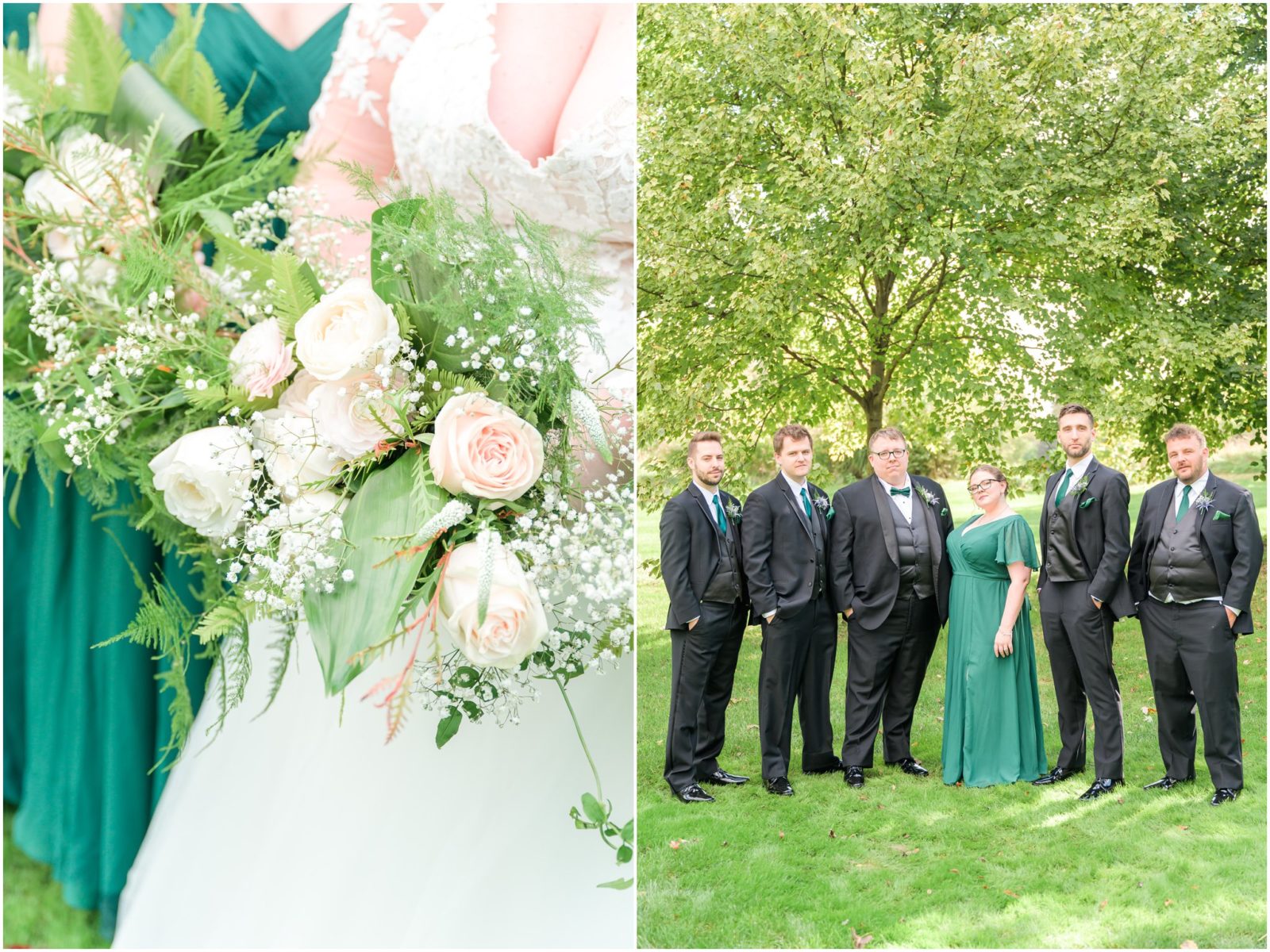 Green and pink bouquets Balmoral House wedding