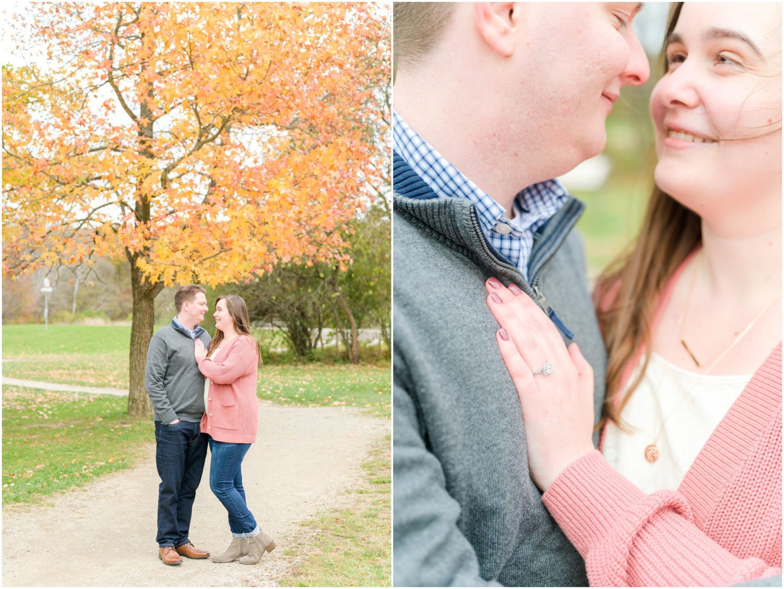 Couple smiling at each other Fort Harrison State Park engagement session