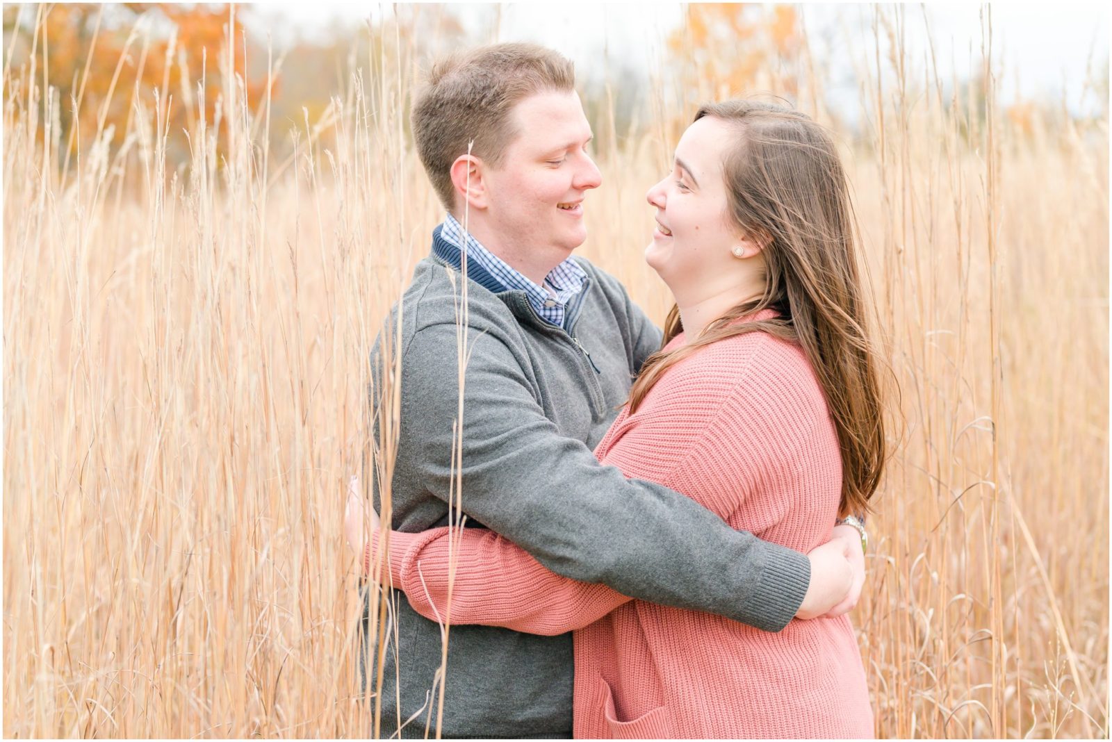 Couple laughing together Fort Harrison State Park engagement session