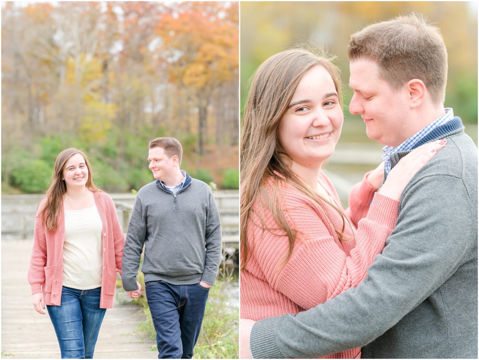 Couple holding hands and walking together Fort Harrison State Park engagement session
