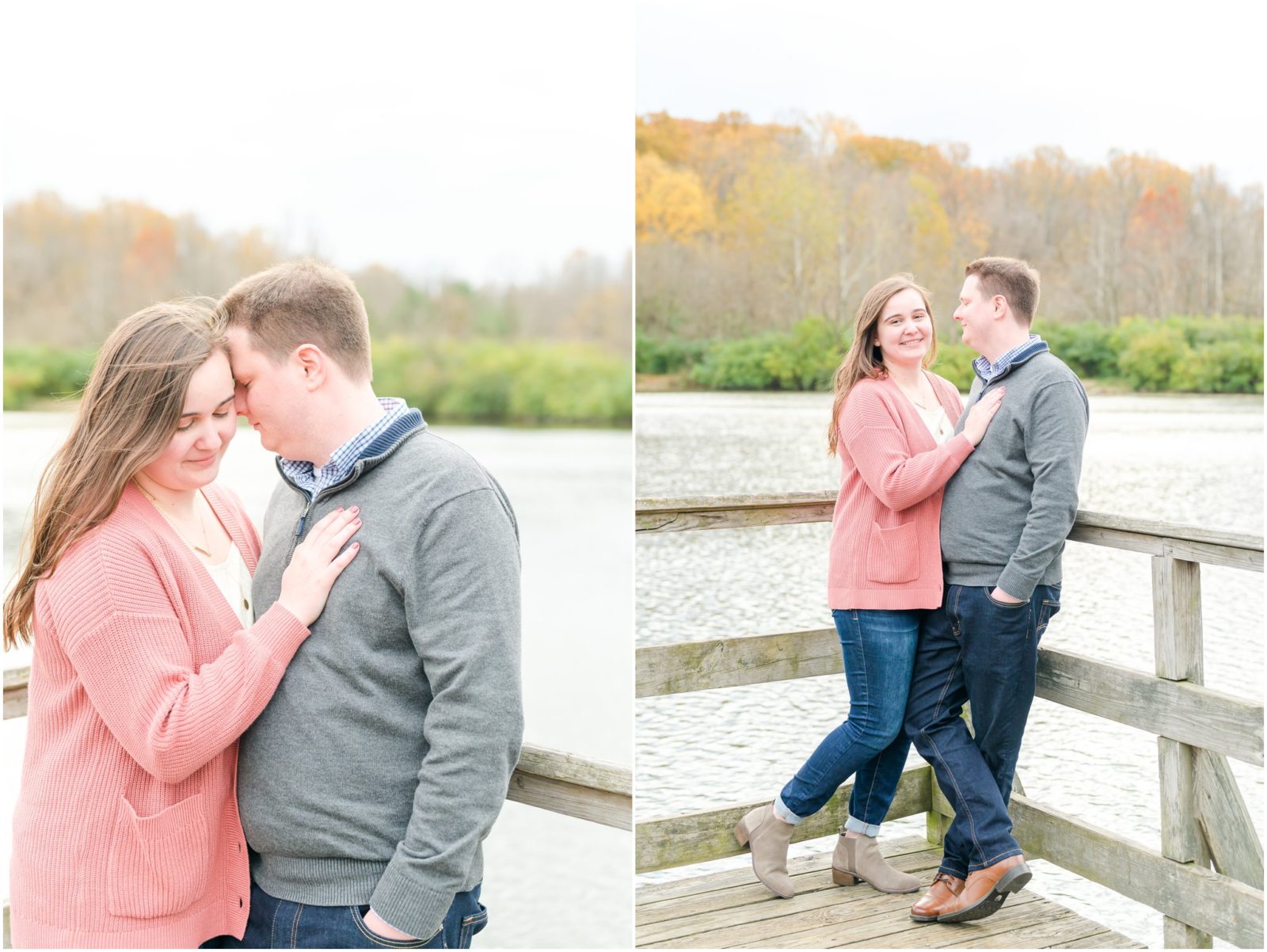 Couple nuzzling Fort Harrison State Park engagement session