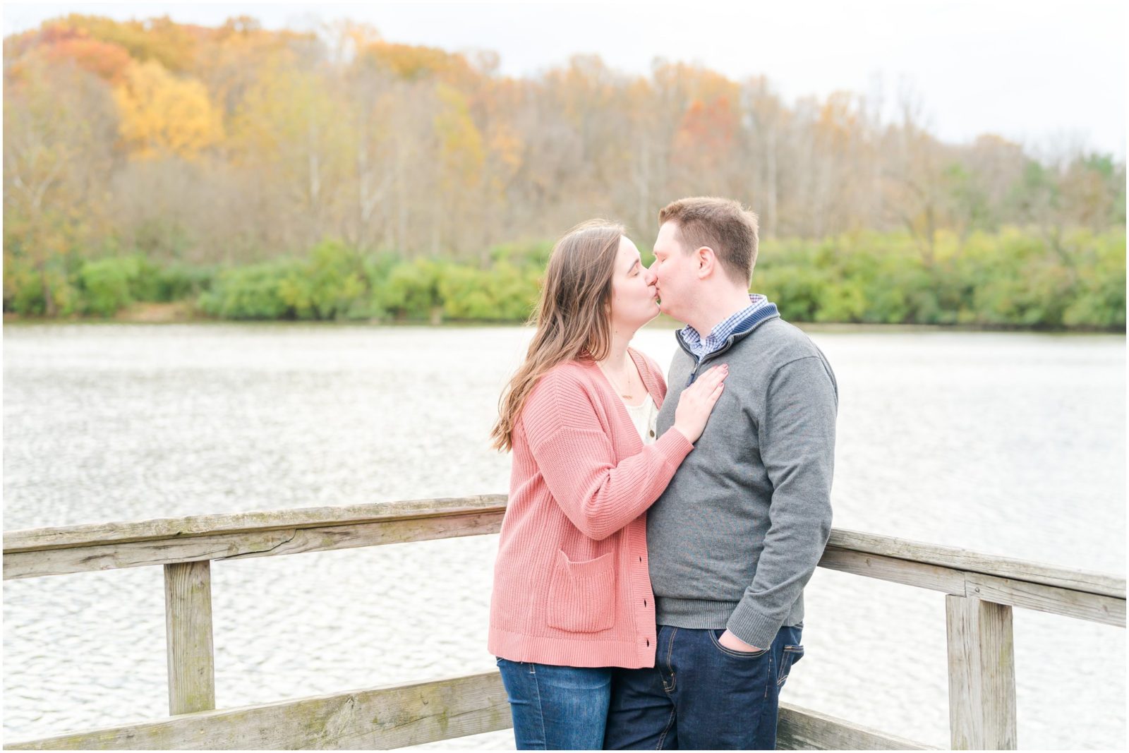 Couple kissing Fort Harrison State Park engagement session