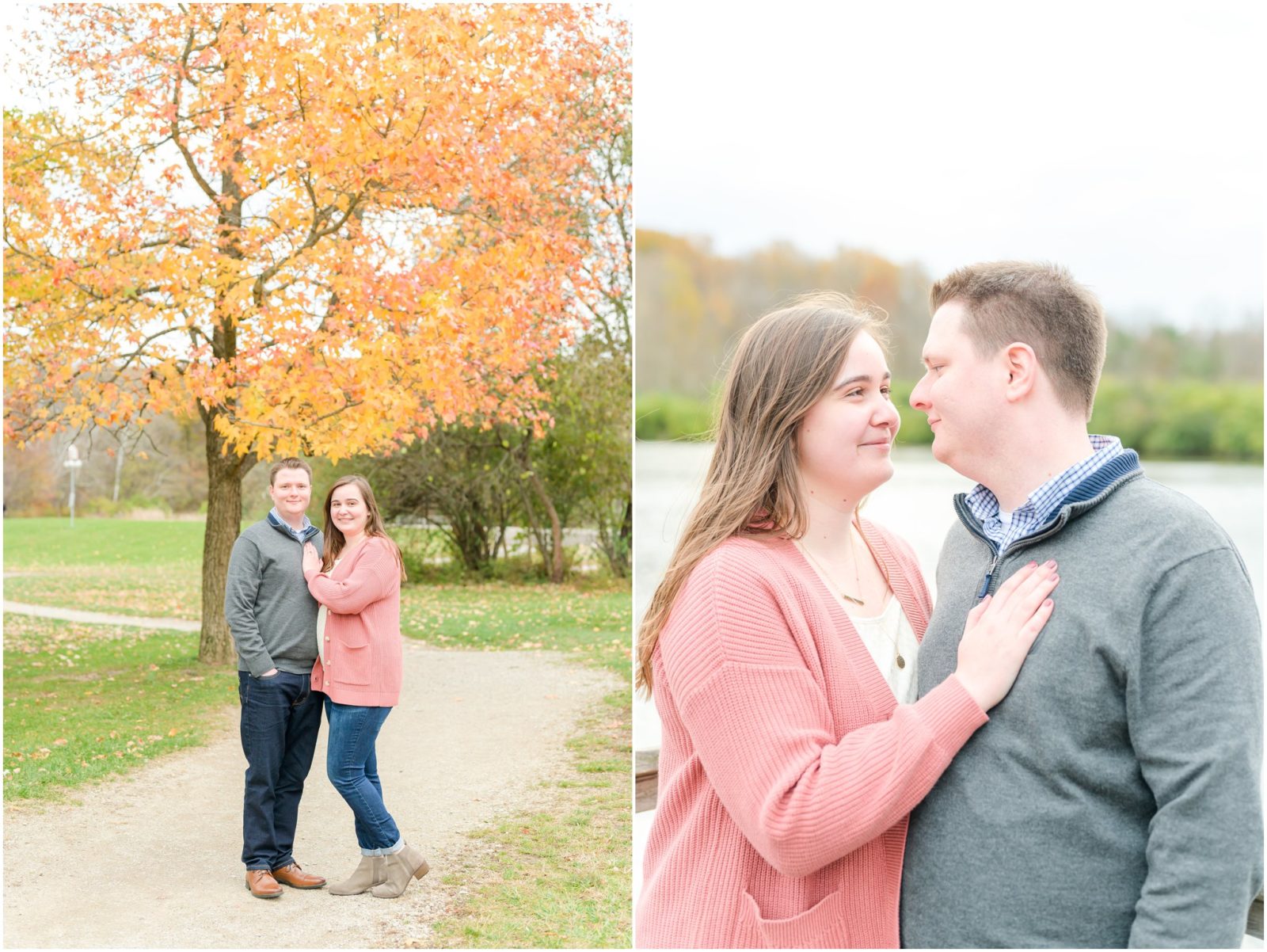 Couple smiling at each other Fort Harrison State Park engagement session