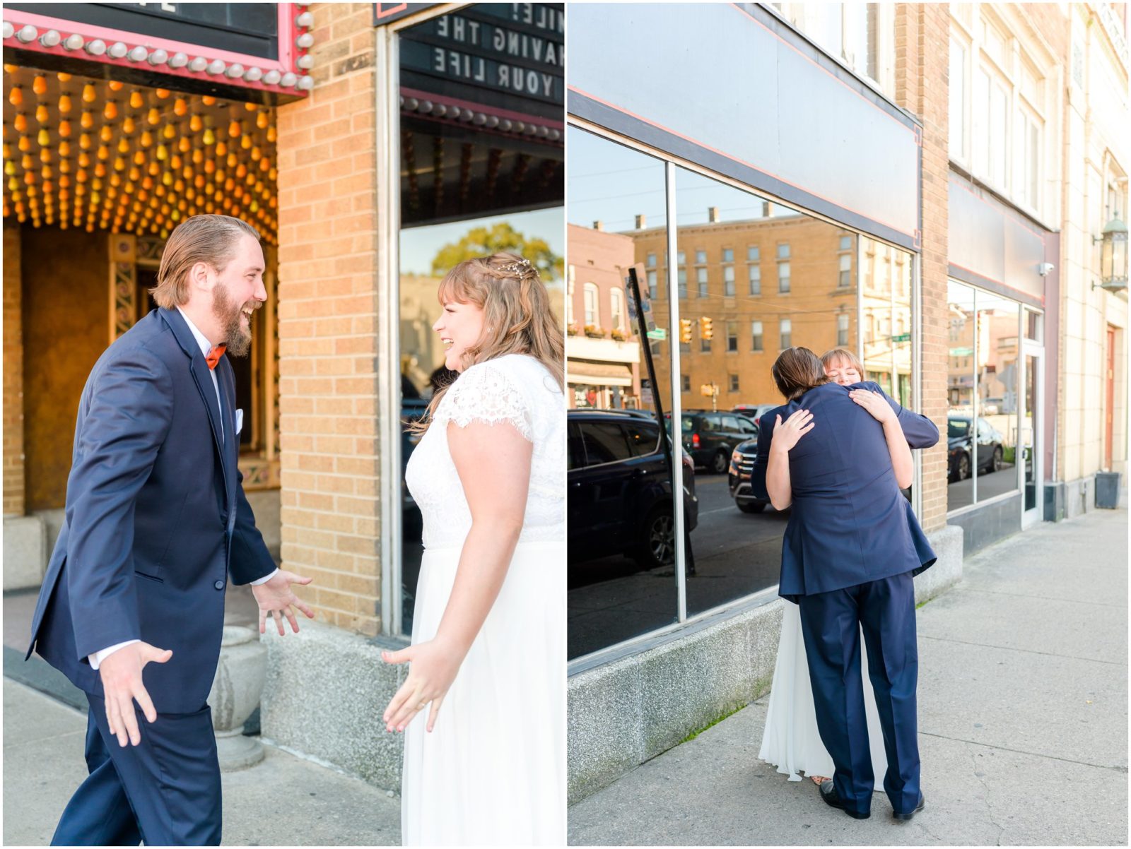 First Look Fountain Square Theatre wedding