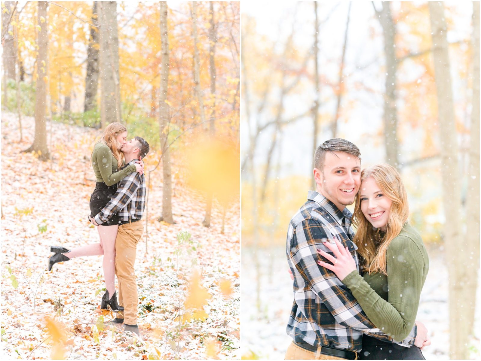 Lift kiss Holcomb Gardens engagement session in the snow