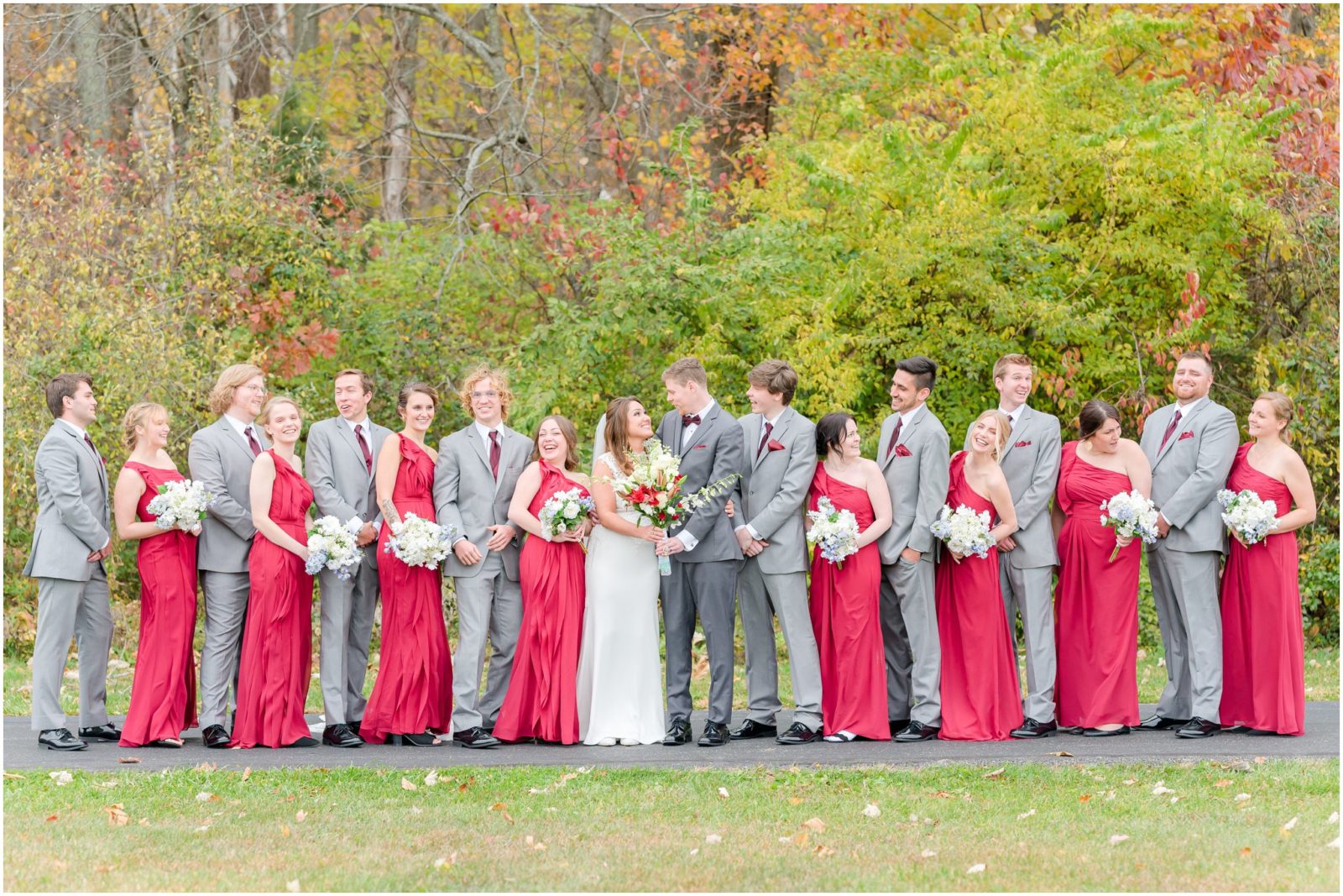 Bridal party laughing together Mt Gilead Church wedding