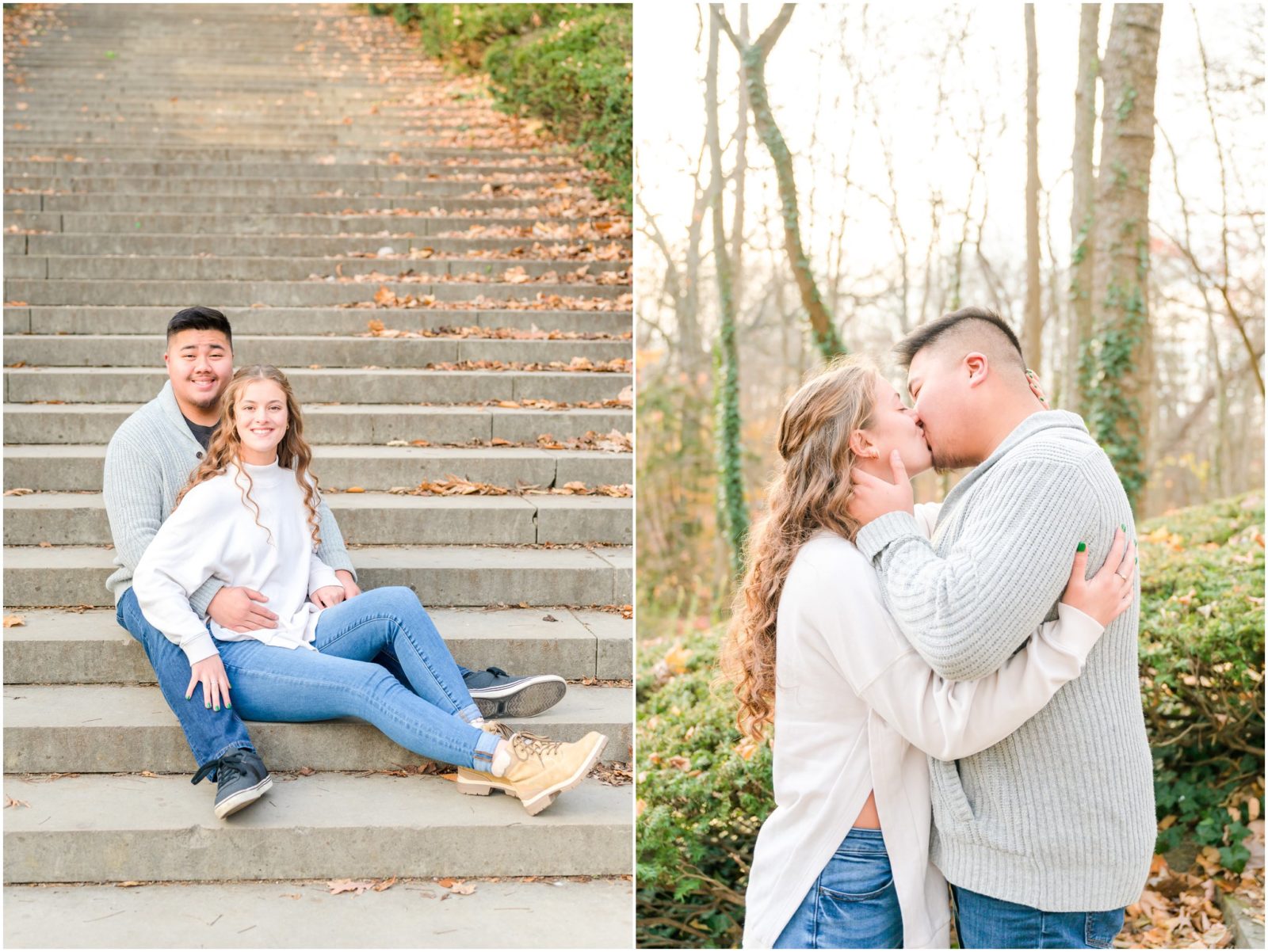 Couple kissing Holcomb Gardens engagement session