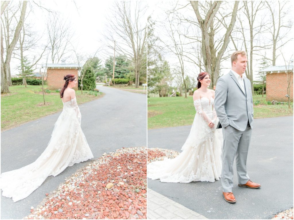 First Look Red Barn Acres Wedding