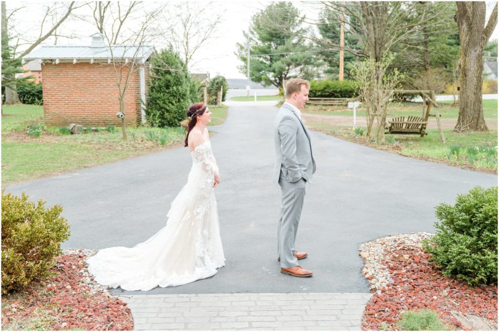 First Look Red Barn Acres Wedding